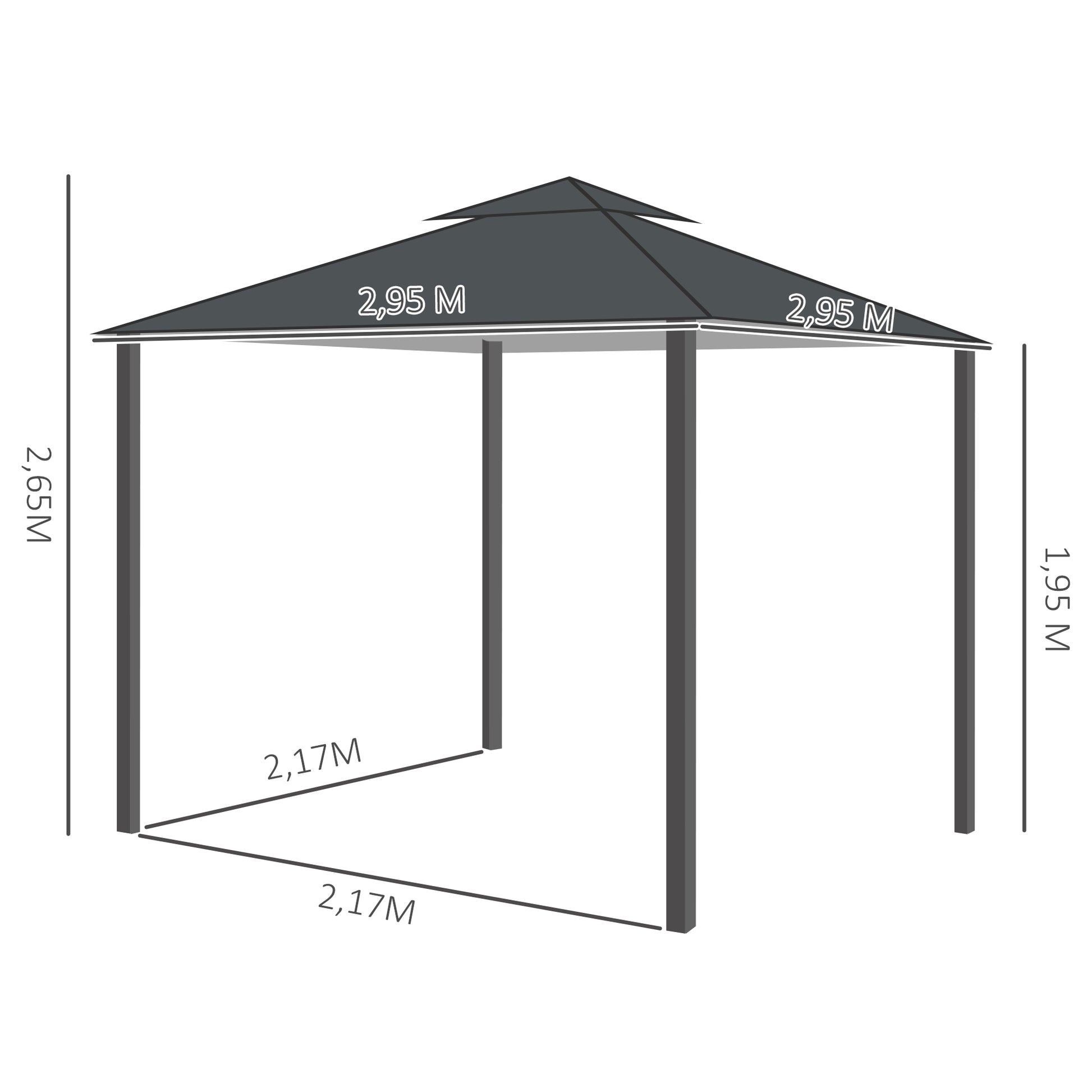 Outsunny Cenador de Jardín 3x3 m Pabellón para Exterior con Doble Techo de Ventilación y 4 Cortinas Laterales Extraíbles de Cremallera Gazebo para Terraza Patio Exterior Gris