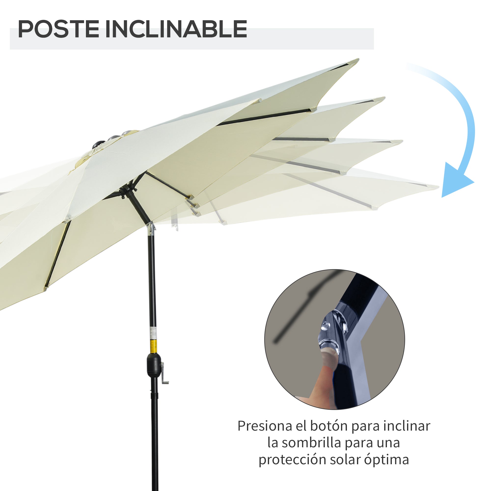 Outsunny Sombrilla de Jardín Ø295x250 cm con Manivela Parasol Exterior con Mecanismo de Inclinación y Poste Desmontable de Metal para Terraza Piscina Patio Beige