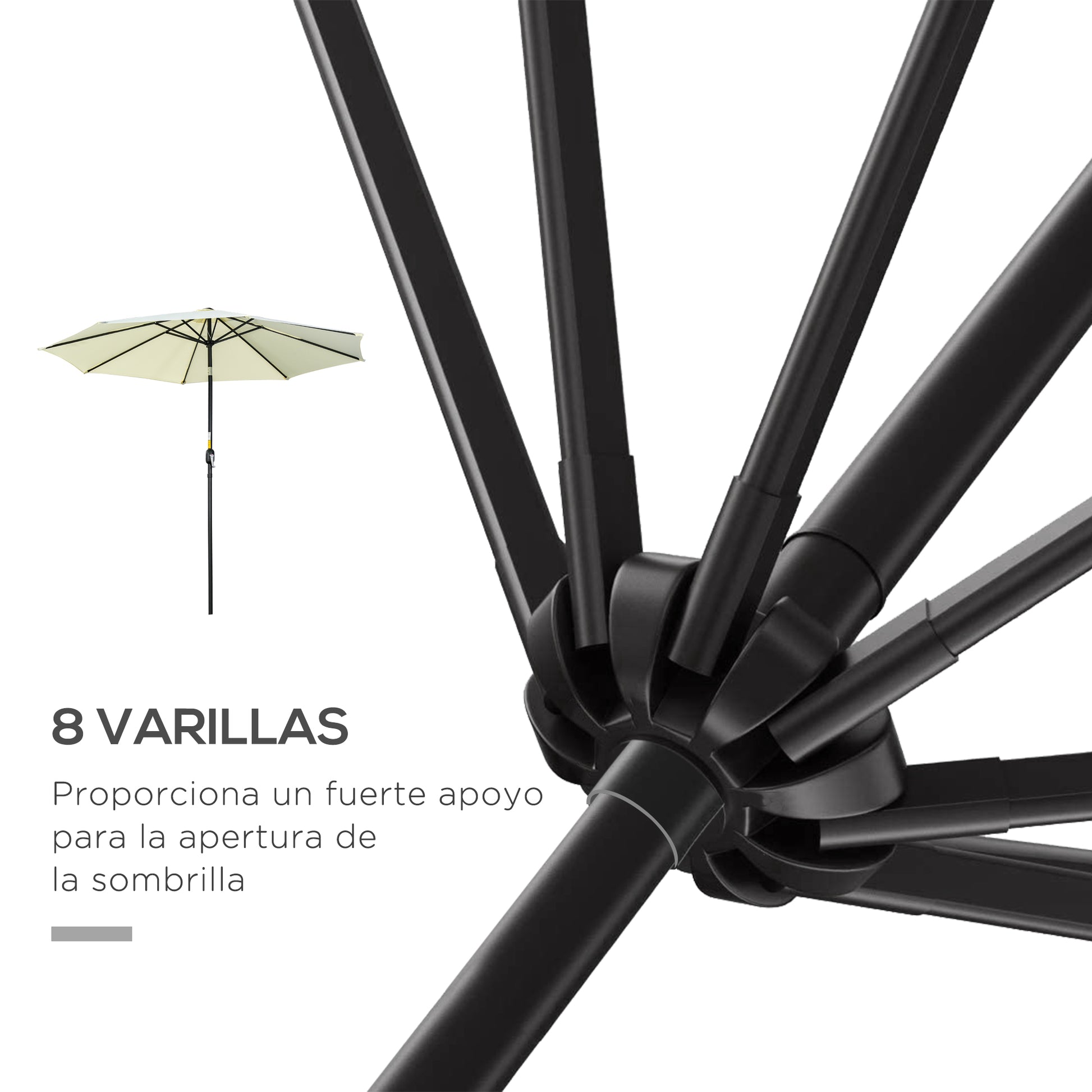 Outsunny Sombrilla de Jardín Ø295x250 cm con Manivela Parasol Exterior con Mecanismo de Inclinación y Poste Desmontable de Metal para Terraza Piscina Patio Beige