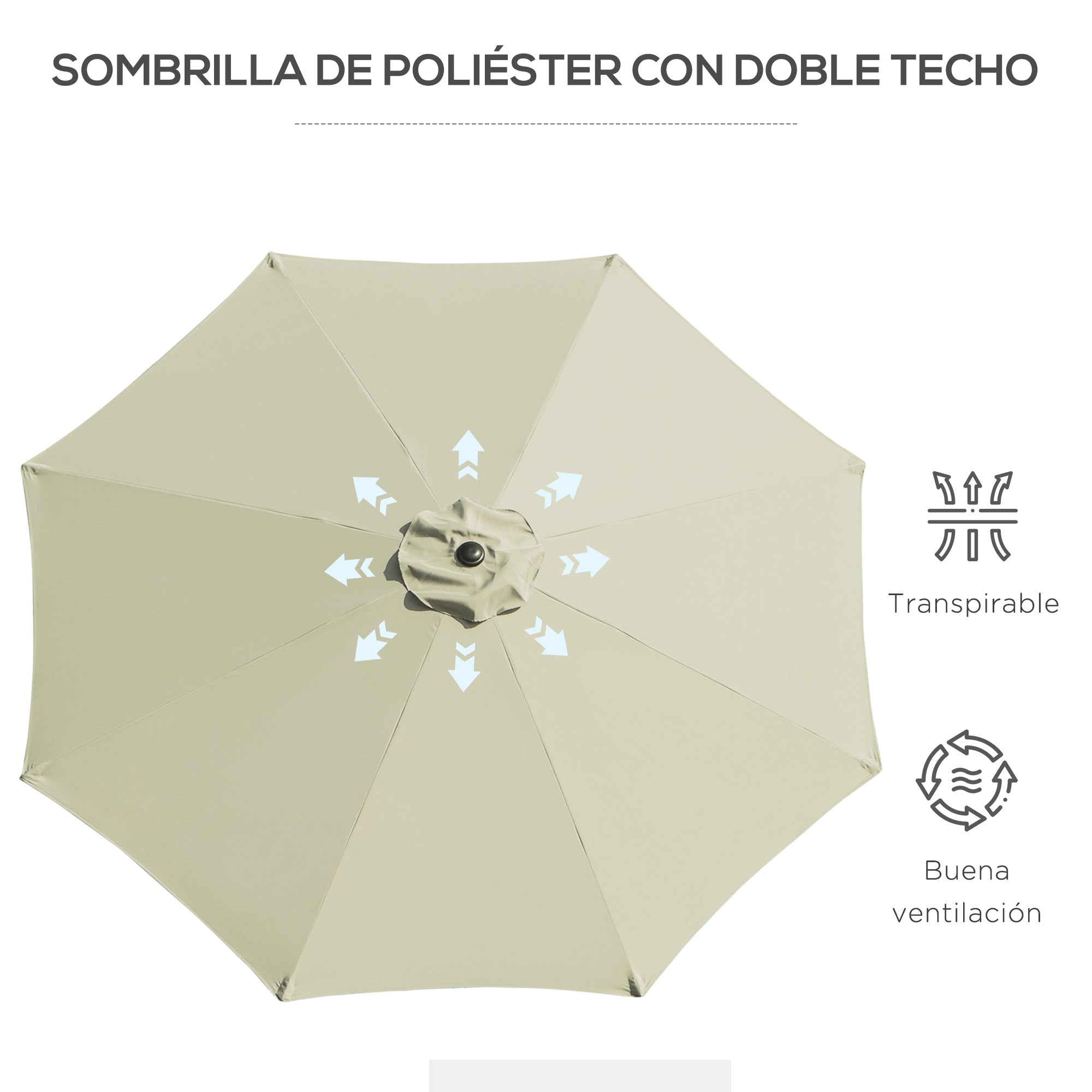 Outsunny Sombrilla de Jardín Ø295x250 cm con Manivela Parasol Exterior con Mecanismo de Inclinación y Poste Desmontable de Metal para Terraza Piscina Patio Beige