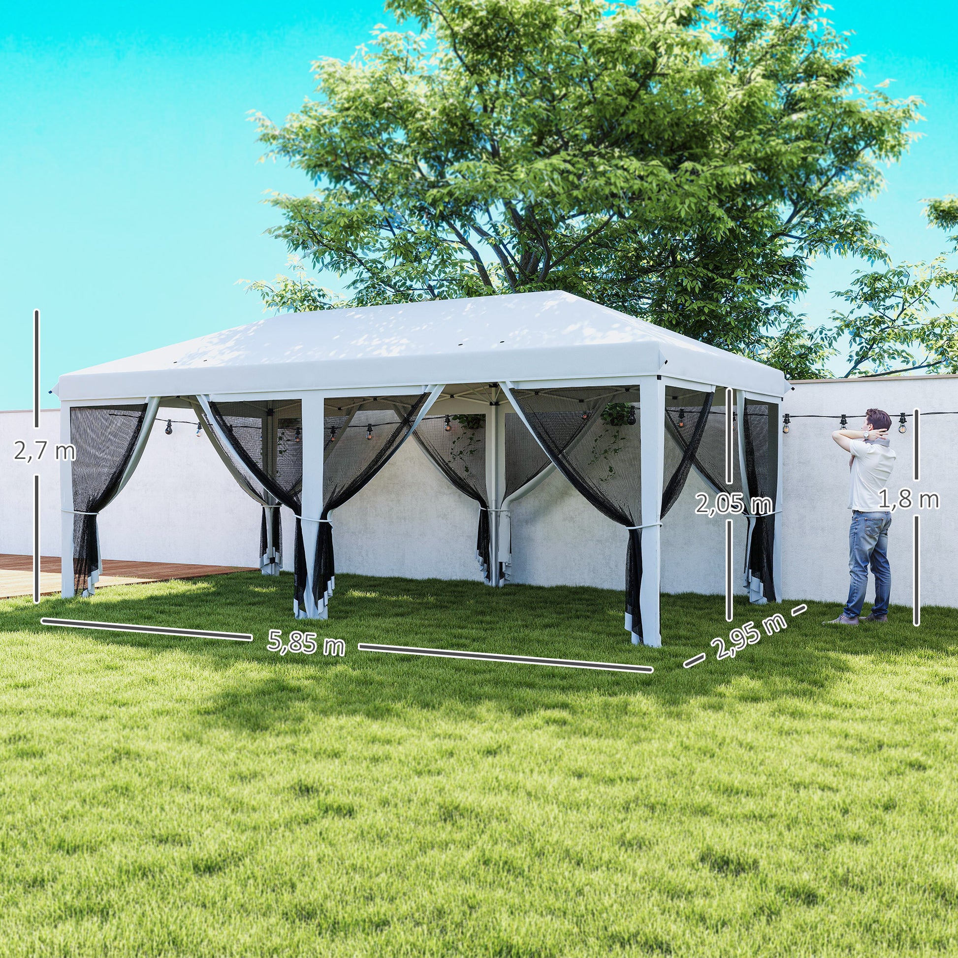 Outsunny Carpa Plegable Pop-Up Gazebo 6x3 m Cenador Plegable con 6 Paredes Laterales de Malla Anti-UV y Bolsa de Transporte para Camping Fiestas Crema