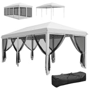 Outsunny Carpa Plegable Pop-Up Gazebo 6x3 m Cenador Plegable con 6 Paredes Laterales de Malla Anti-UV y Bolsa de Transporte para Camping Fiestas Crema