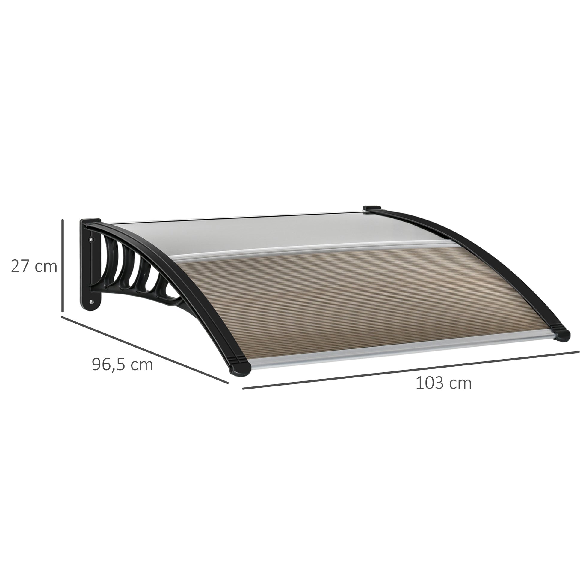 Outsunny Tejadillo de Protección 103x96,5x27 cm Marquesina Exterior para Puertas y Ventanas contra Sol y Lluvia con Soporte Aleación de Aluminio Policarbonato Marrón Translúcido