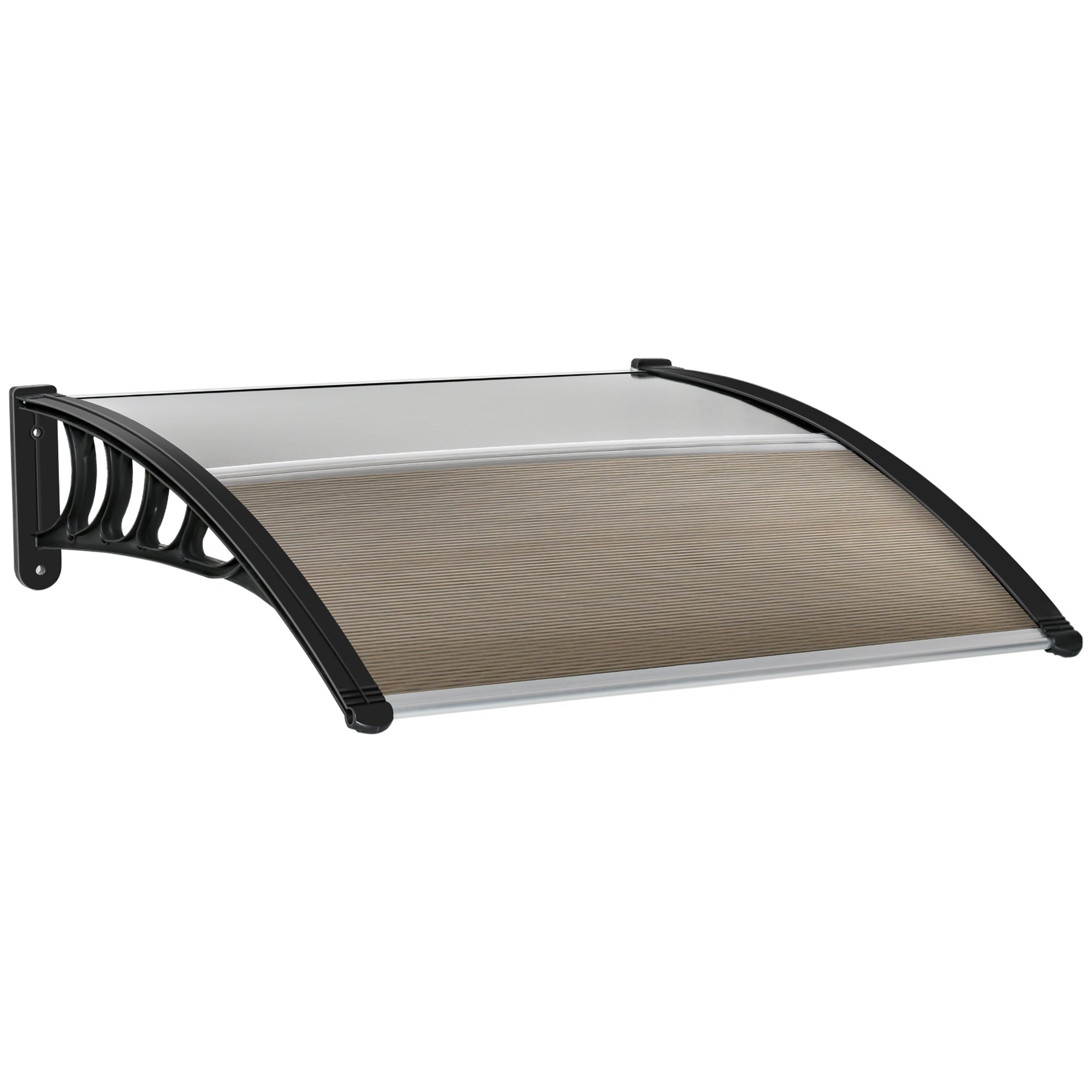 Outsunny Tejadillo de Protección 103x96,5x27 cm Marquesina Exterior para Puertas y Ventanas contra Sol y Lluvia con Soporte Aleación de Aluminio Policarbonato Marrón Translúcido