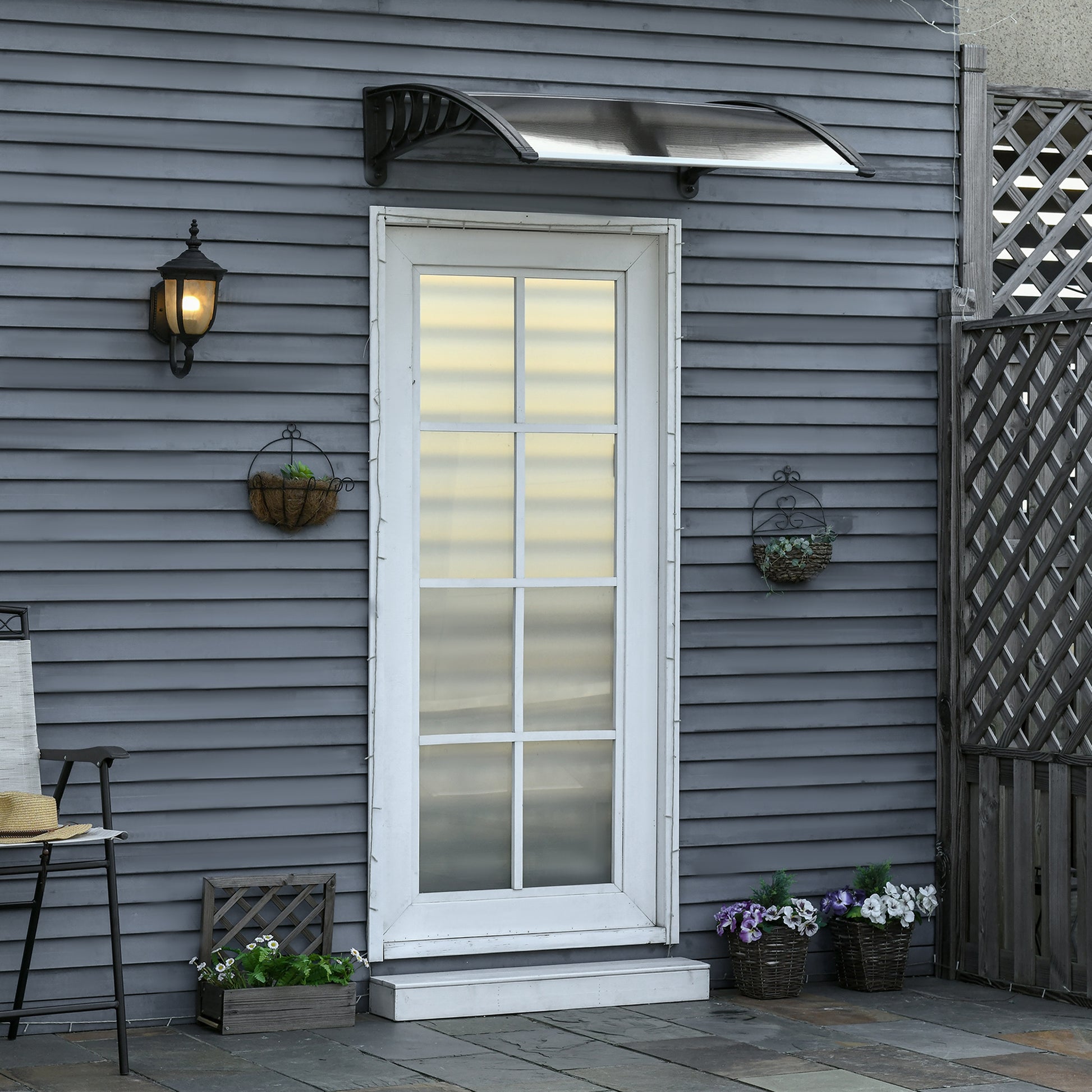 Outsunny Tejadillo de Protección 103x96,5x27 cm Marquesina Exterior para Puertas y Ventanas contra Sol y Lluvia con Soporte Aleación de Aluminio Policarbonato Marrón Translúcido