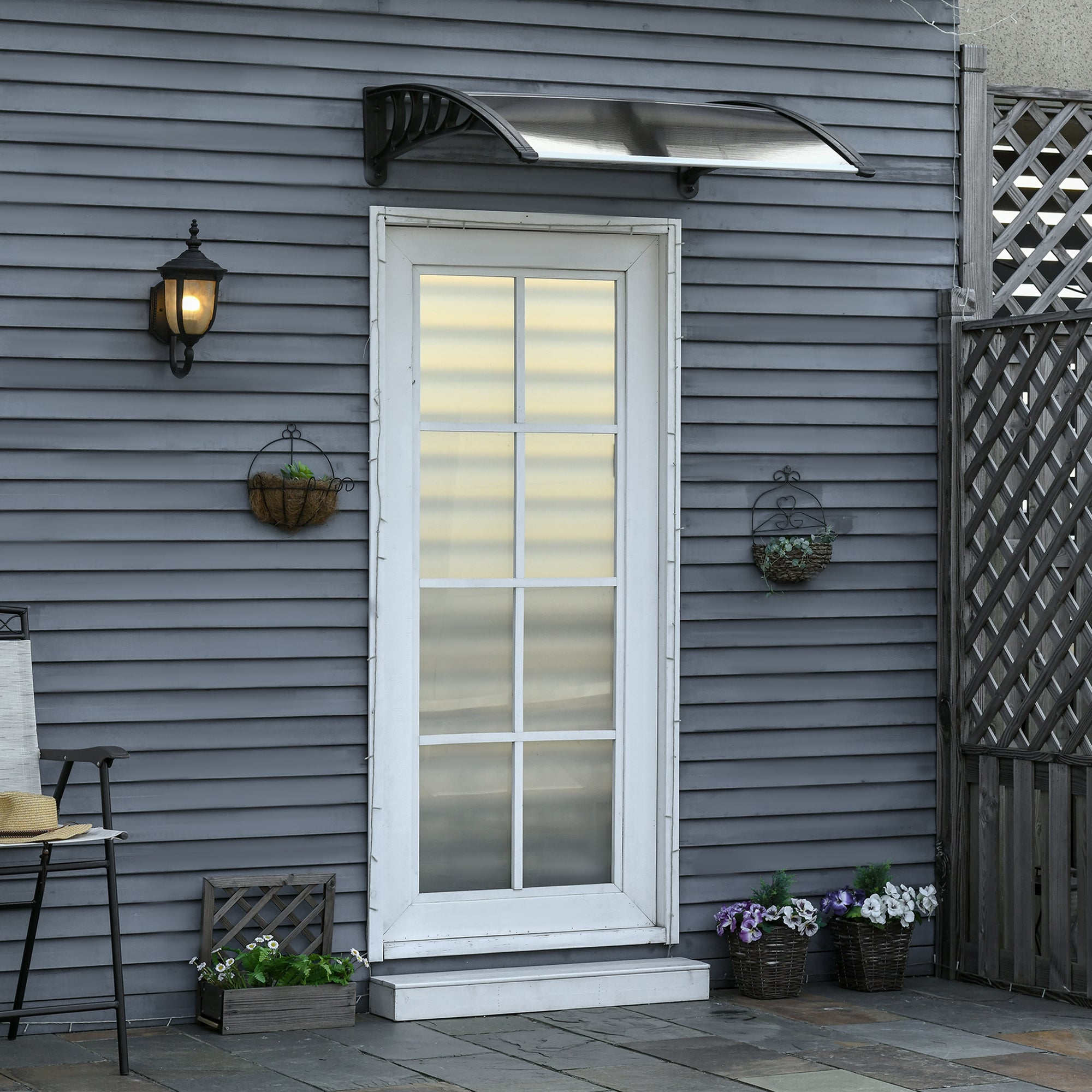 Outsunny Tejadillo de Protección 103x96,5x27 cm Marquesina Exterior para Puertas y Ventanas contra Sol y Lluvia con Soporte Aleación de Aluminio Policarbonato Marrón Translúcido
