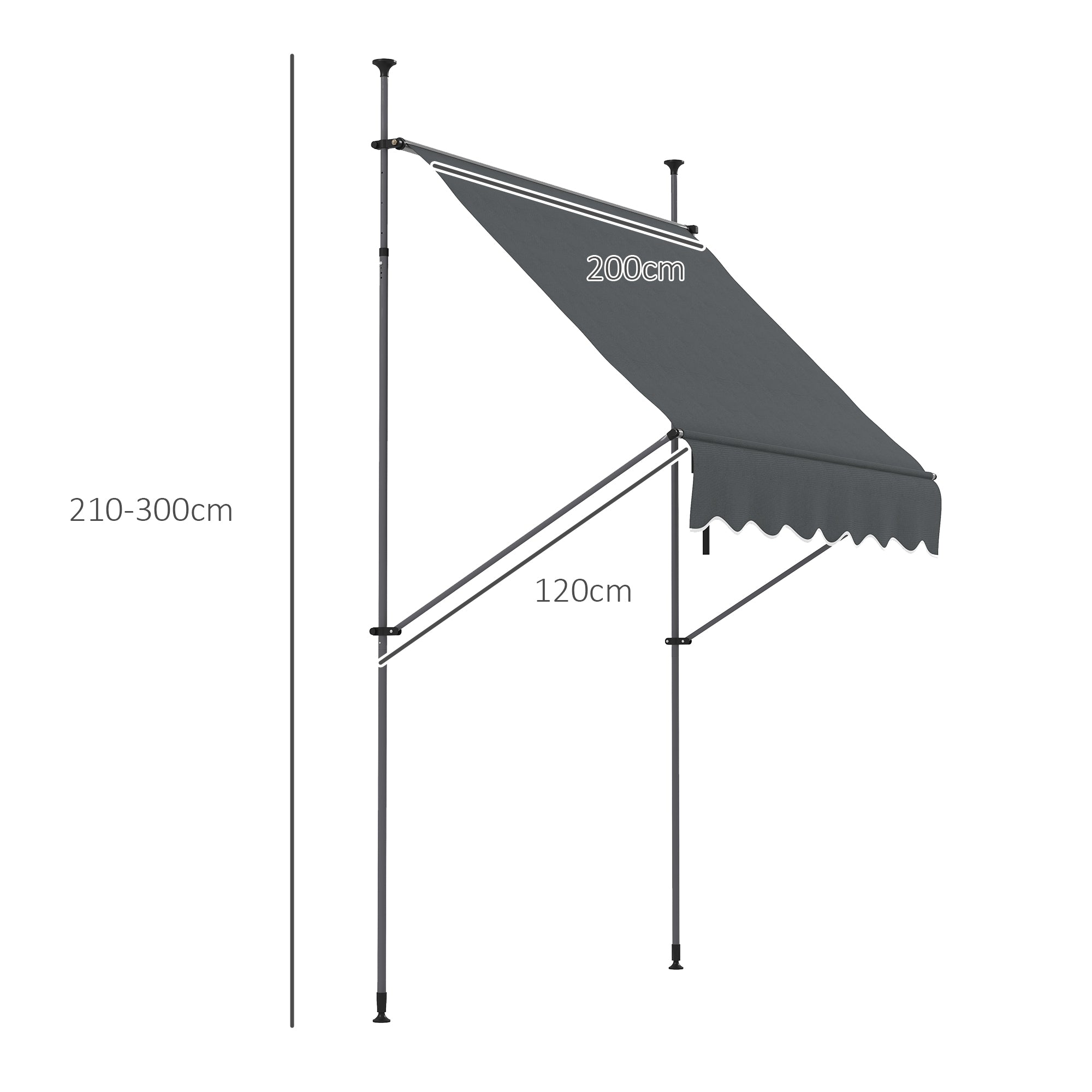 Outsunny Toldo Manual Retráctil 2x1,2 m Toldo Exterior Terraza Enrollable Altura Ajustable con Manivela 210-300 cm Sin Taladro Protección UV30+ para Balcón Jardín Gris Oscuro