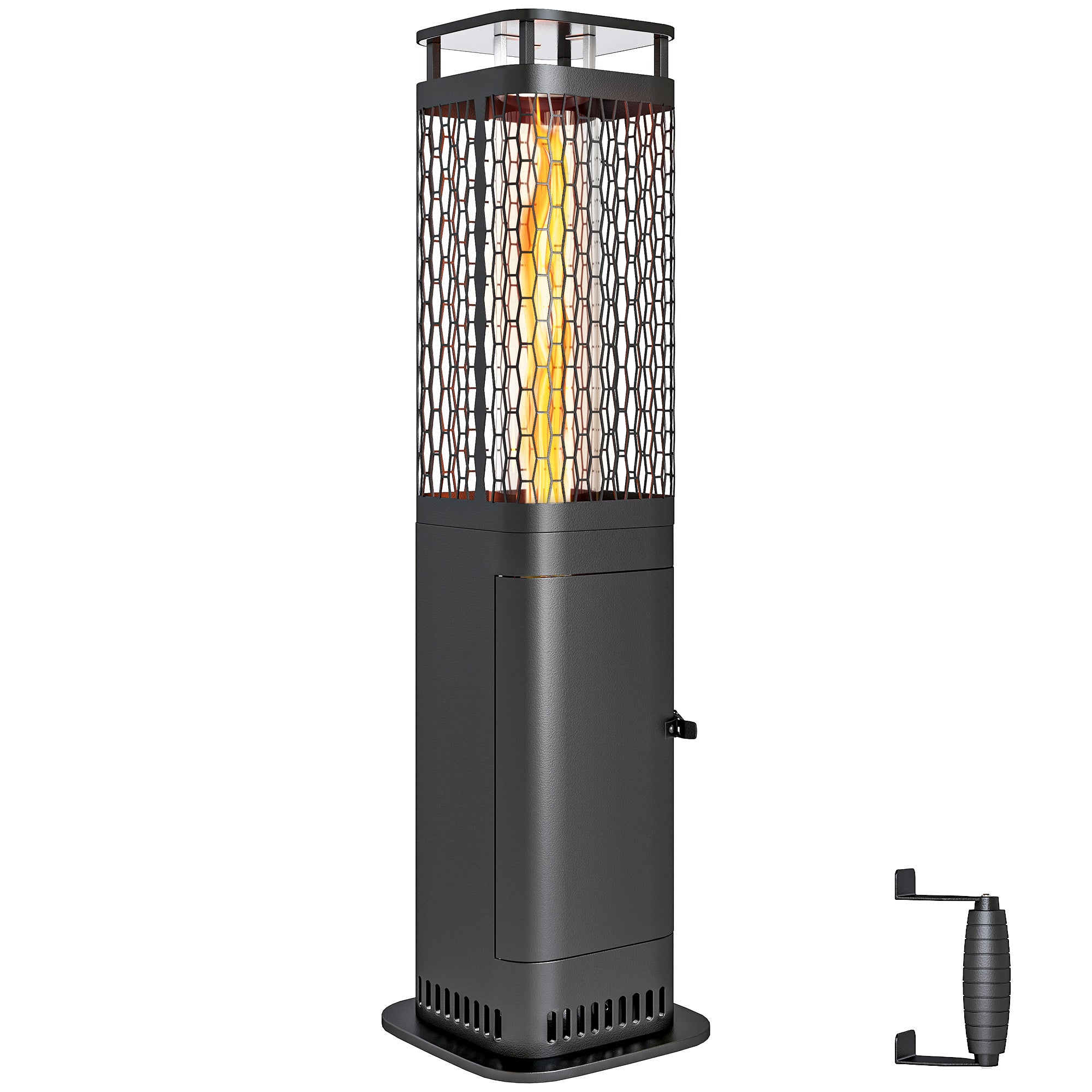 Outsunny Estufa de Pellets, 6.86 KW, sin Electricidad, Estufa Exterior con Tubo de Vidrio, Base Antideslizante y Rejilla Metálica, Calefactor de Pellets sin Humo para Jardín, Terraza, Exterior, Negro