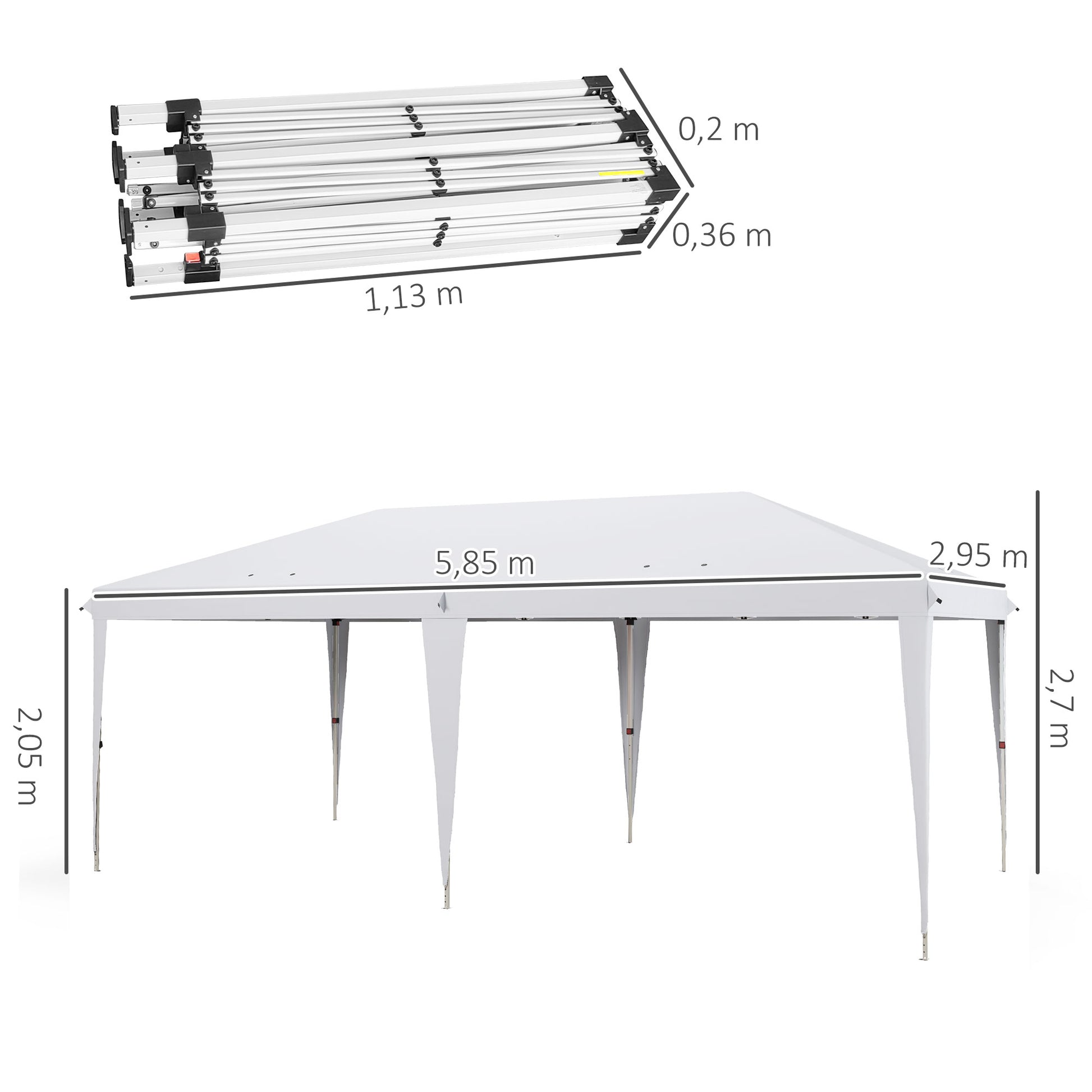 Outsunny Carpa Plegable Gazebo 6x3 m Cenador Plegable con Altura Ajustable en 3 Niveles Toldo Anti-UV y Bolsa de Transporte para Camping Fiestas Blanco