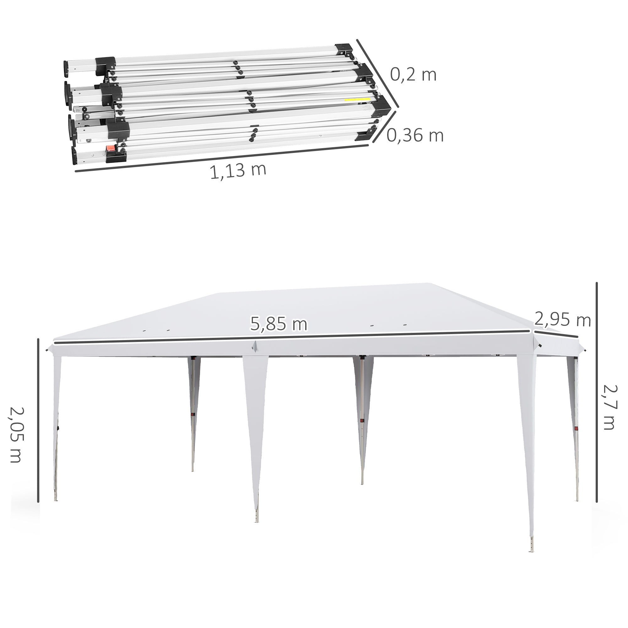 Outsunny Carpa Plegable Gazebo 6x3 m Cenador Plegable con Altura Ajustable en 3 Niveles Toldo Anti-UV y Bolsa de Transporte para Camping Fiestas Blanco