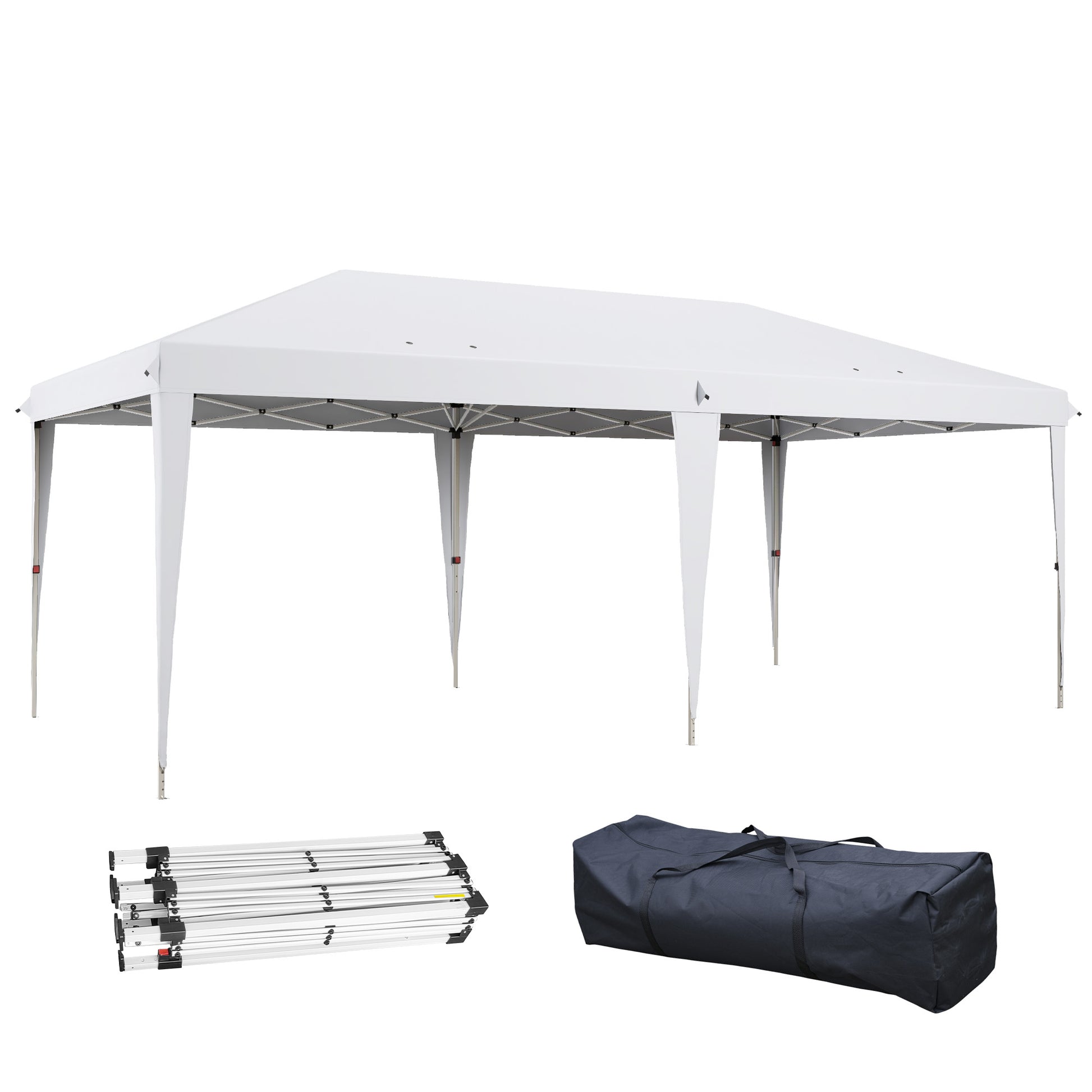 Outsunny Carpa Plegable Gazebo 6x3 m Cenador Plegable con Altura Ajustable en 3 Niveles Toldo Anti-UV y Bolsa de Transporte para Camping Fiestas Blanco