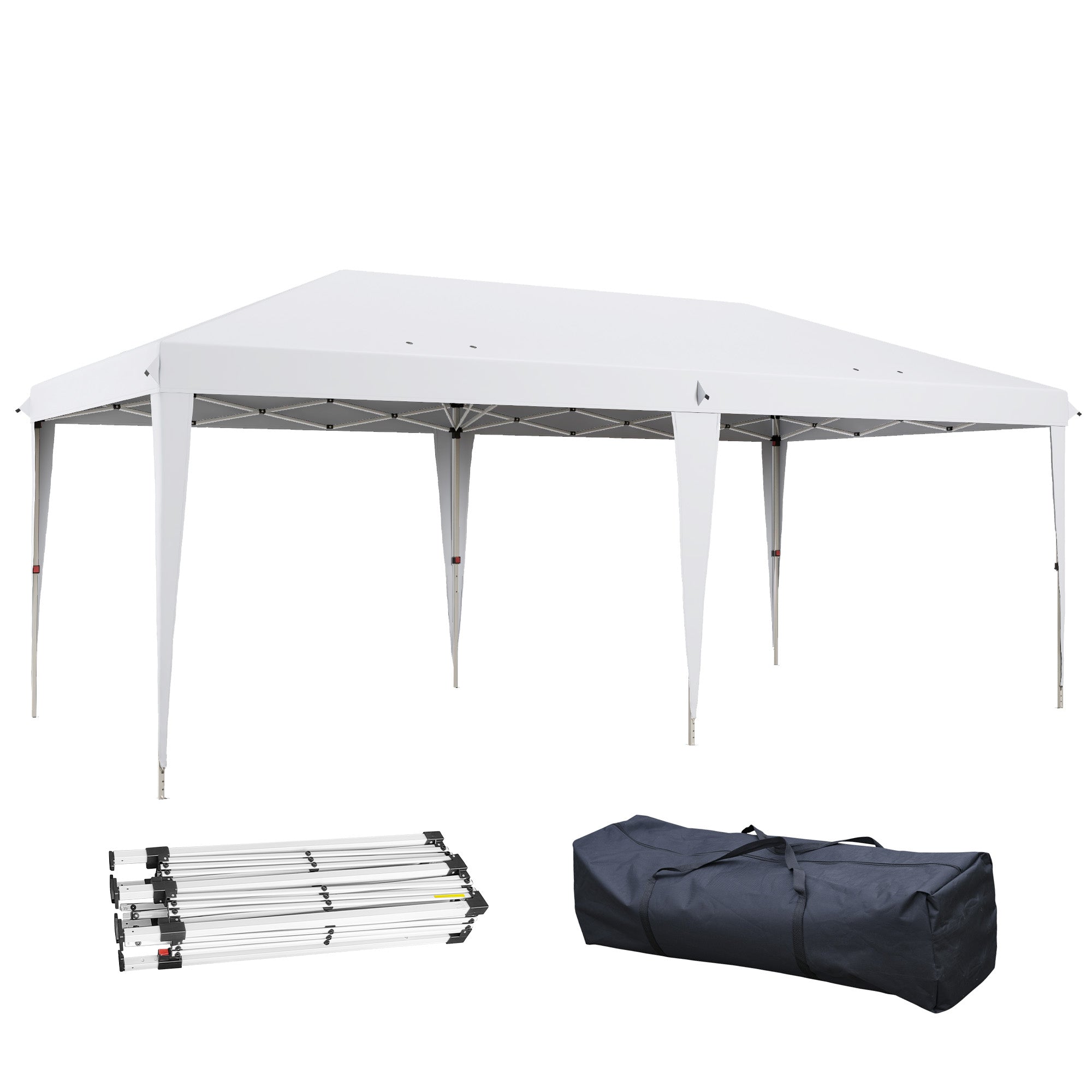 Outsunny Carpa Plegable Gazebo 6x3 m Cenador Plegable con Altura Ajustable en 3 Niveles Toldo Anti-UV y Bolsa de Transporte para Camping Fiestas Blanco