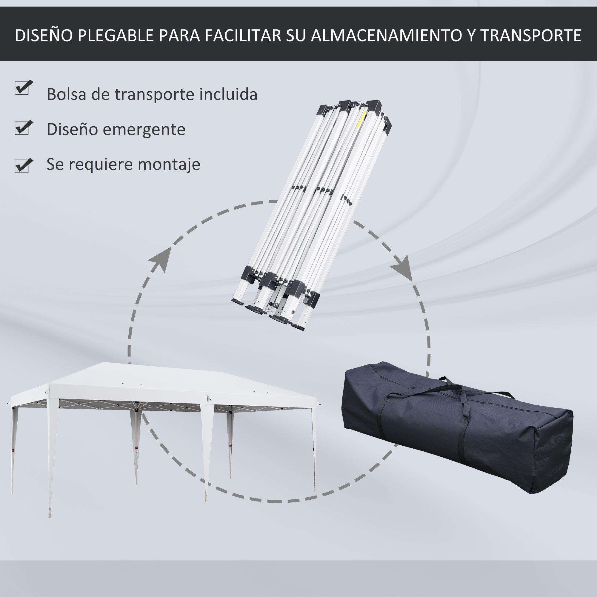 Outsunny Carpa Plegable Gazebo 6x3 m Cenador Plegable con Altura Ajustable en 3 Niveles Toldo Anti-UV y Bolsa de Transporte para Camping Fiestas Blanco