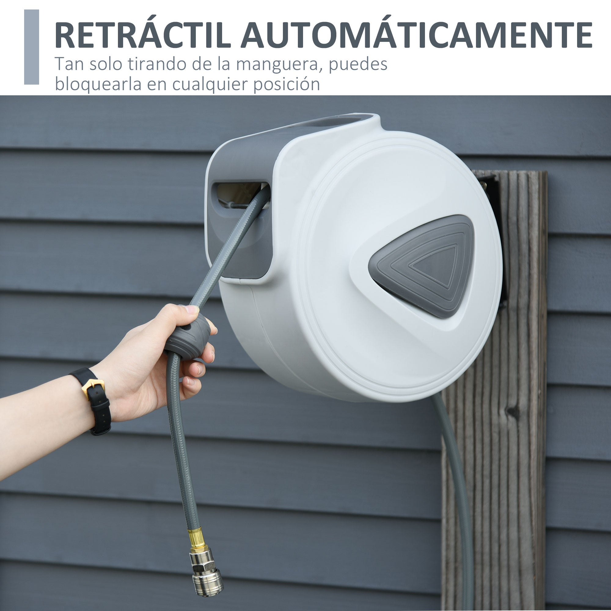 DURHAND Carrete de Manguera de Aire Comprimido Automático de 20 m Conector de 1/4'' BSP con Soporte para Pared Giratorio 180° Diámetro Interno 3/8'' (9,5x15 mm) Gris