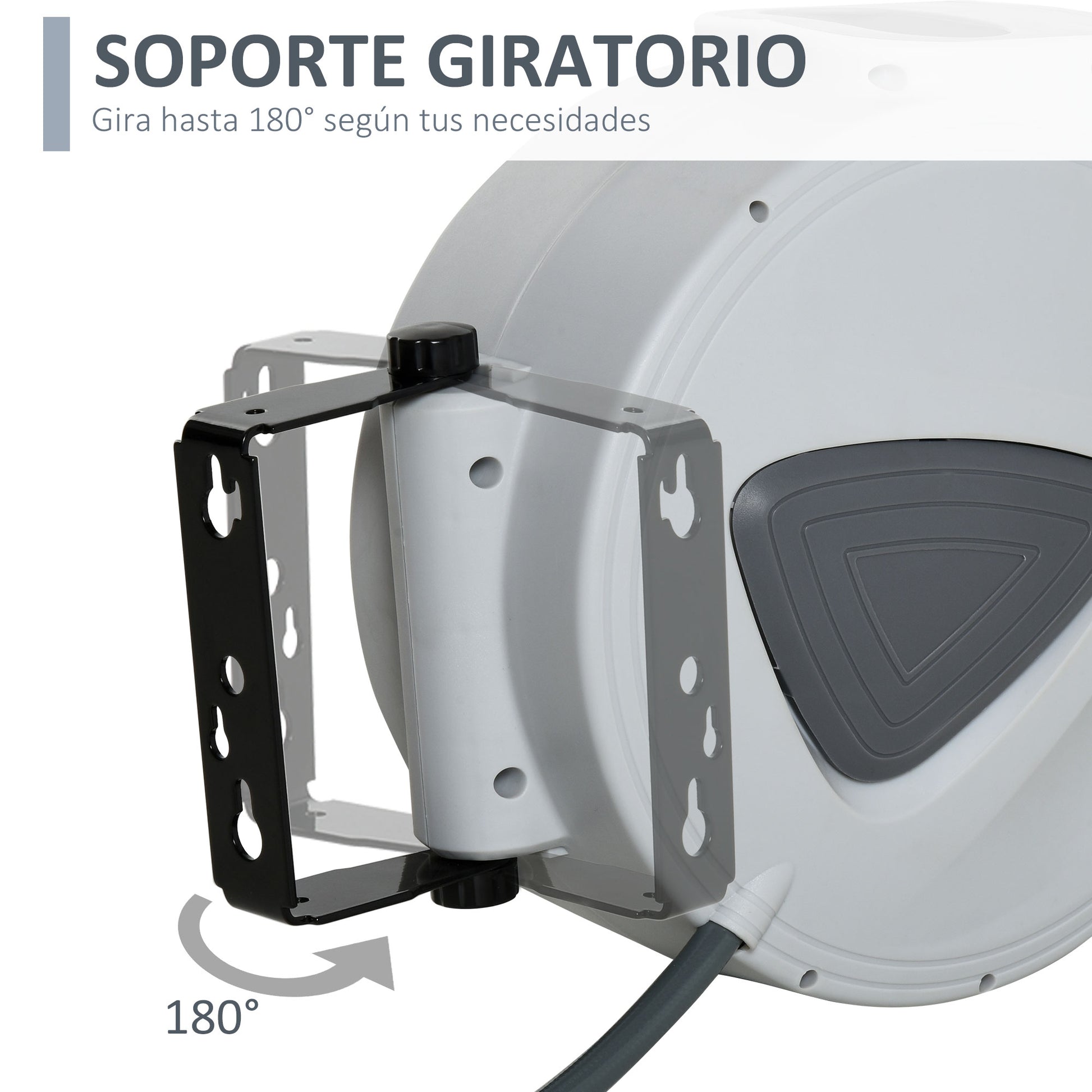 DURHAND Carrete de Manguera de Aire Comprimido Automático de 20 m Conector de 1/4'' BSP con Soporte para Pared Giratorio 180° Diámetro Interno 3/8'' (9,5x15 mm) Gris