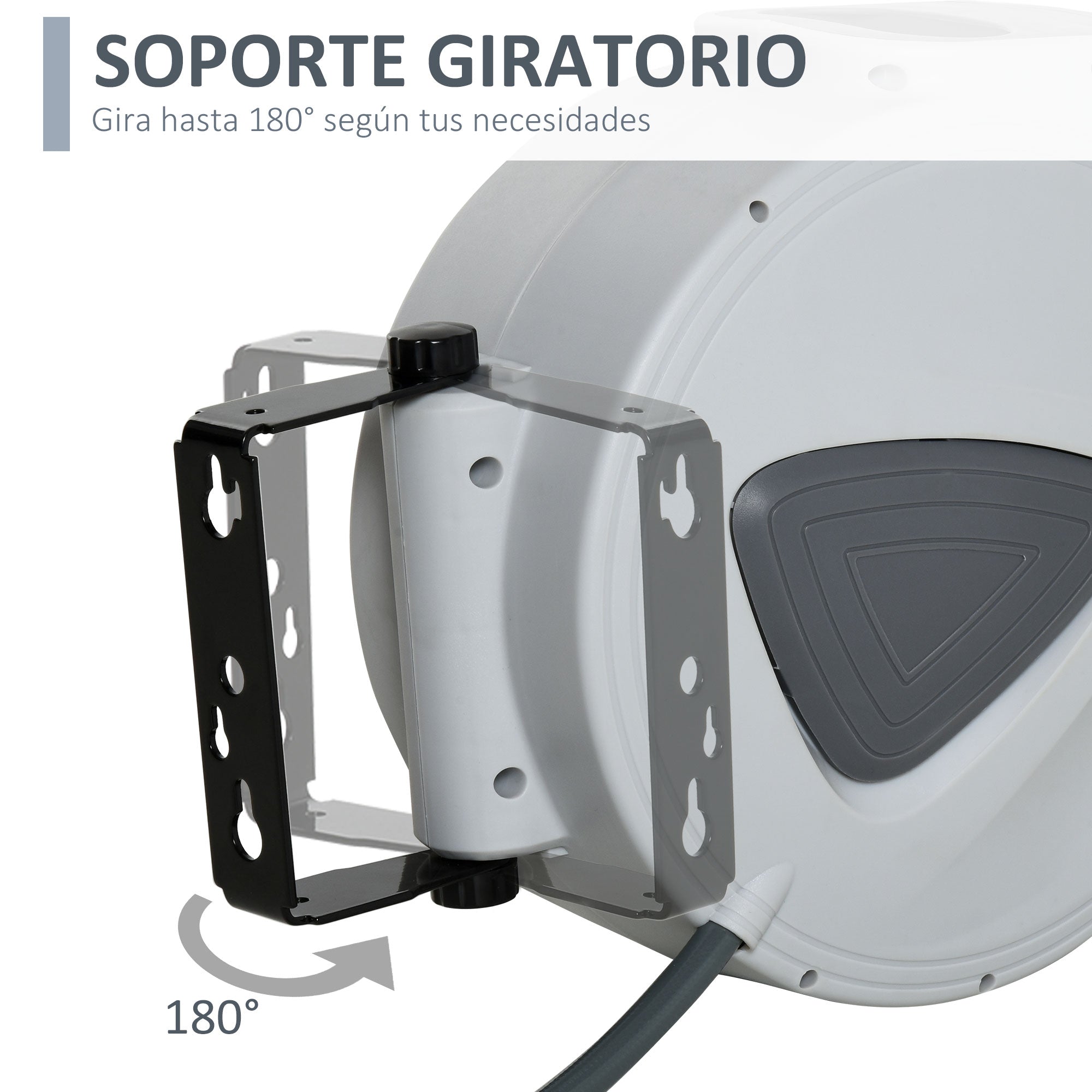 DURHAND Carrete de Manguera de Aire Comprimido Automático de 20 m Conector de 1/4'' BSP con Soporte para Pared Giratorio 180° Diámetro Interno 3/8'' (9,5x15 mm) Gris