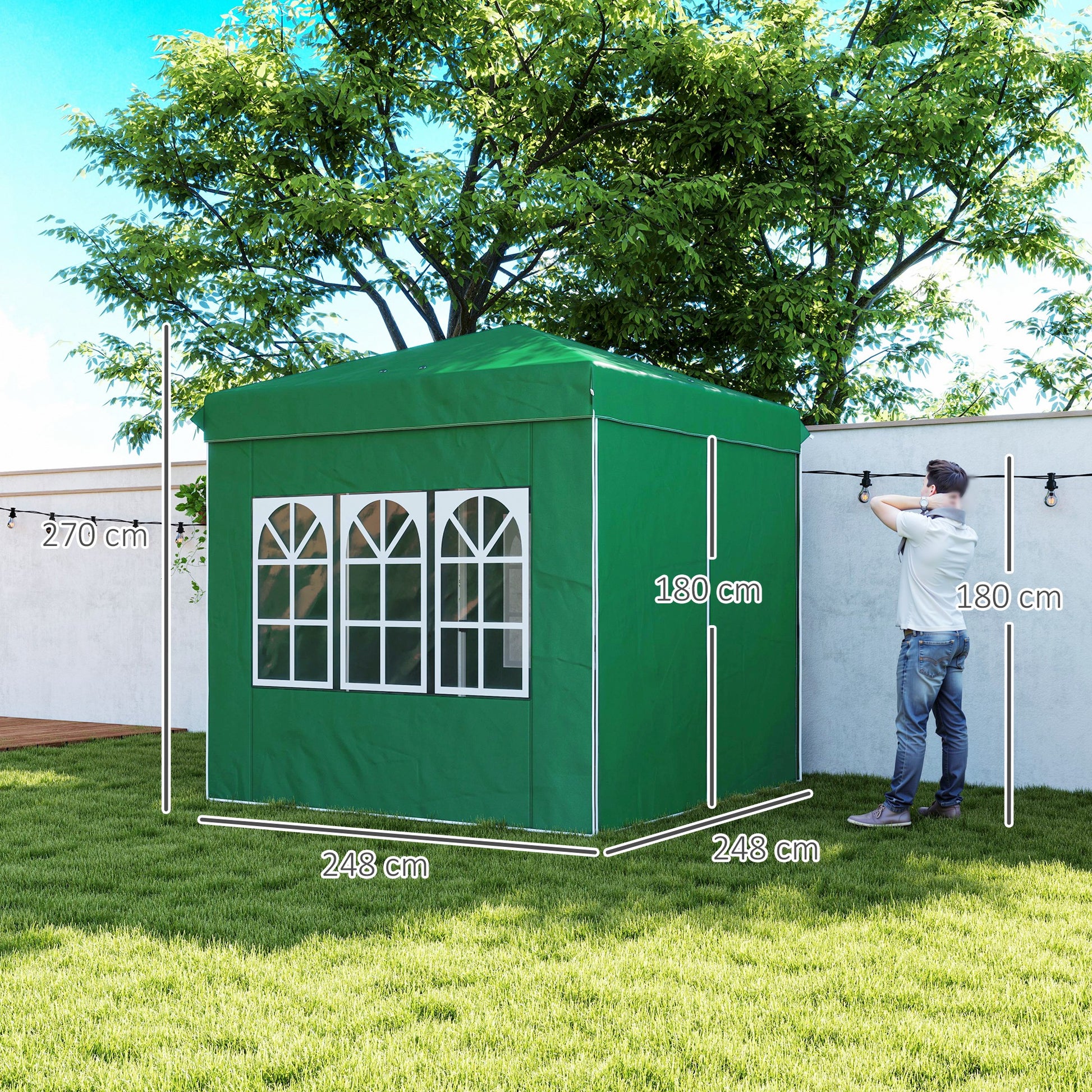 Outsunny Carpa Plegable Pop-up Gazebo 2,5x2,5 m Cenador Plegable con 4 Paredes Laterales Anti-UV y Bolsa de Transporte para Camping Fiestas Verde Oscuro