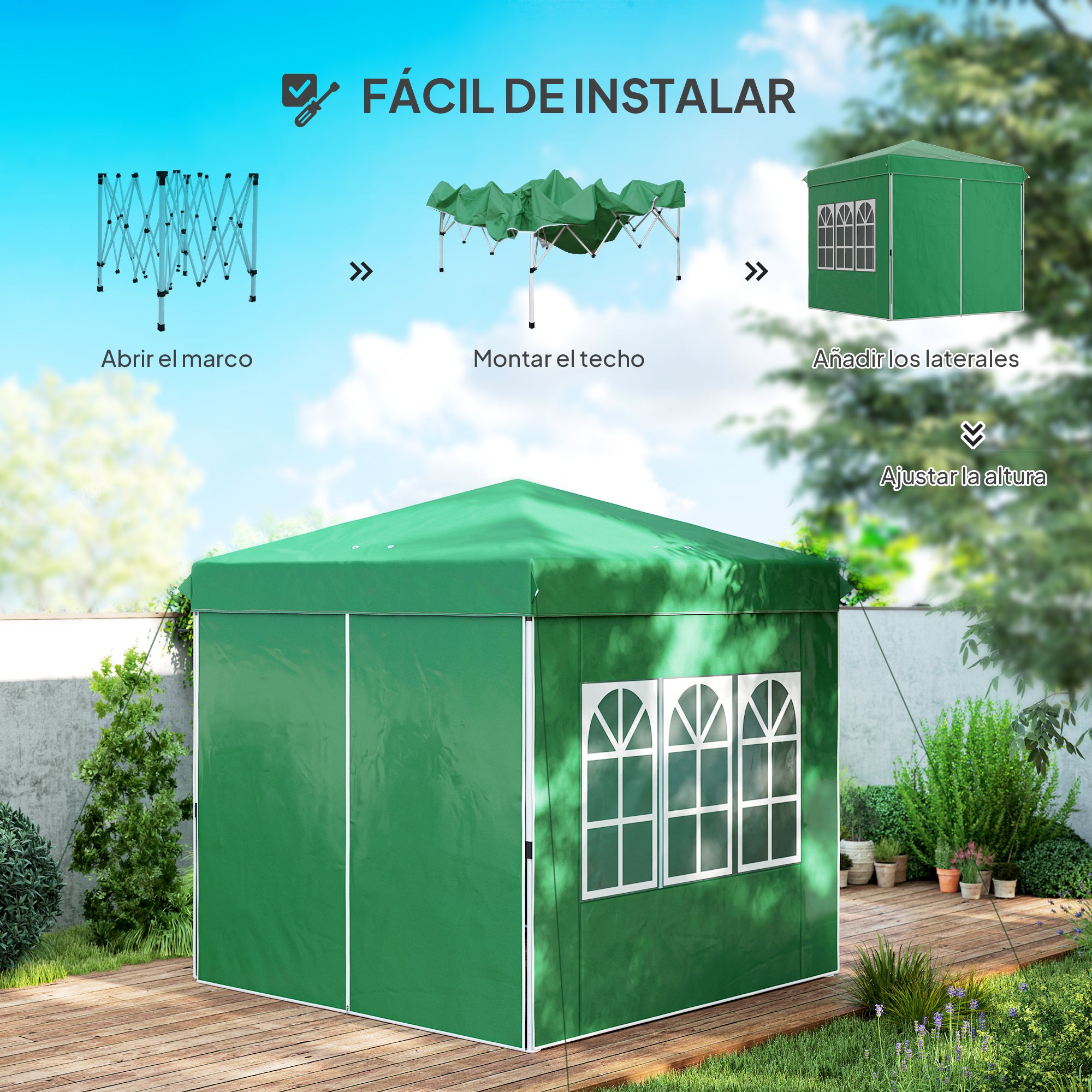 Outsunny Carpa Plegable Pop-up Gazebo 2,5x2,5 m Cenador Plegable con 4 Paredes Laterales Anti-UV y Bolsa de Transporte para Camping Fiestas Verde Oscuro