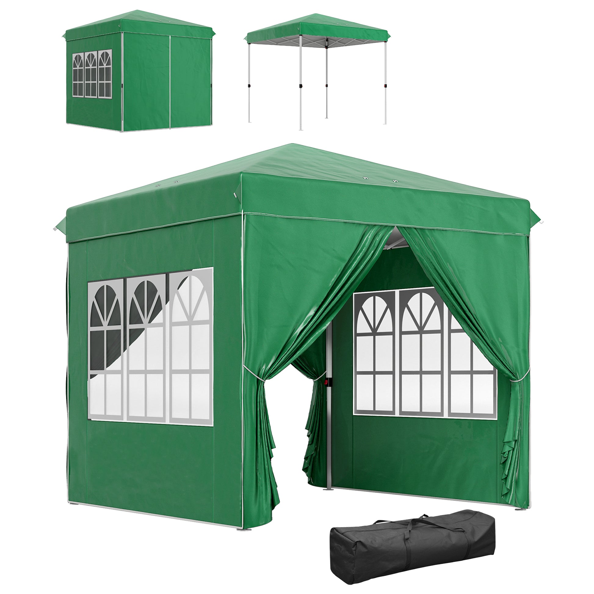 Outsunny Carpa Plegable Pop-up Gazebo 2,5x2,5 m Cenador Plegable con 4 Paredes Laterales Anti-UV y Bolsa de Transporte para Camping Fiestas Verde Oscuro