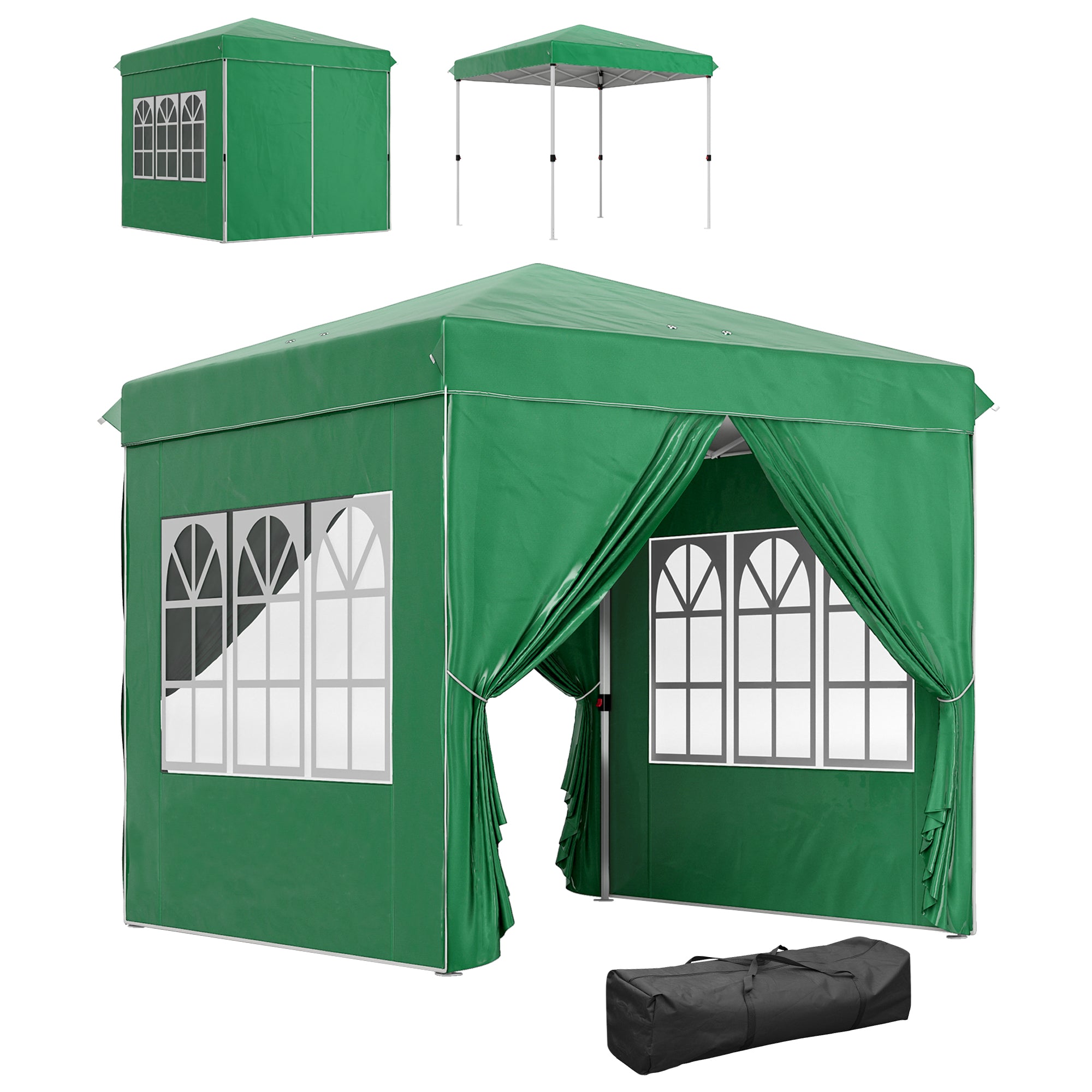 Outsunny Carpa Plegable Pop-up Gazebo 2,5x2,5 m Cenador Plegable con 4 Paredes Laterales Anti-UV y Bolsa de Transporte para Camping Fiestas Verde Oscuro
