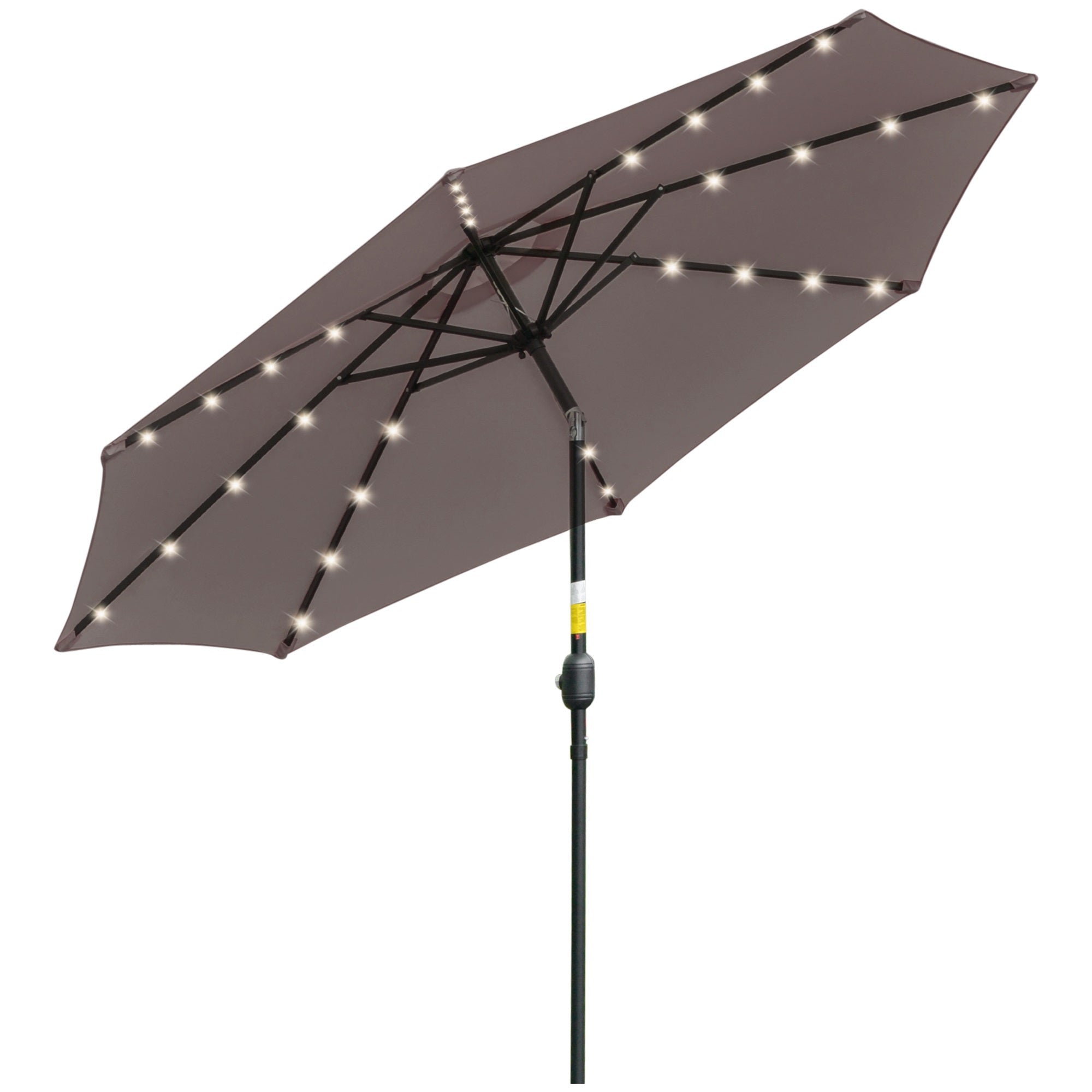 Outsunny Sombrilla Terraza Exterior Ø265 cm Sombrilla de Jardín con 32 Luces LED Solares Poste de Acero y Manivela Parasol Inclinable para Patio Terraza Gris