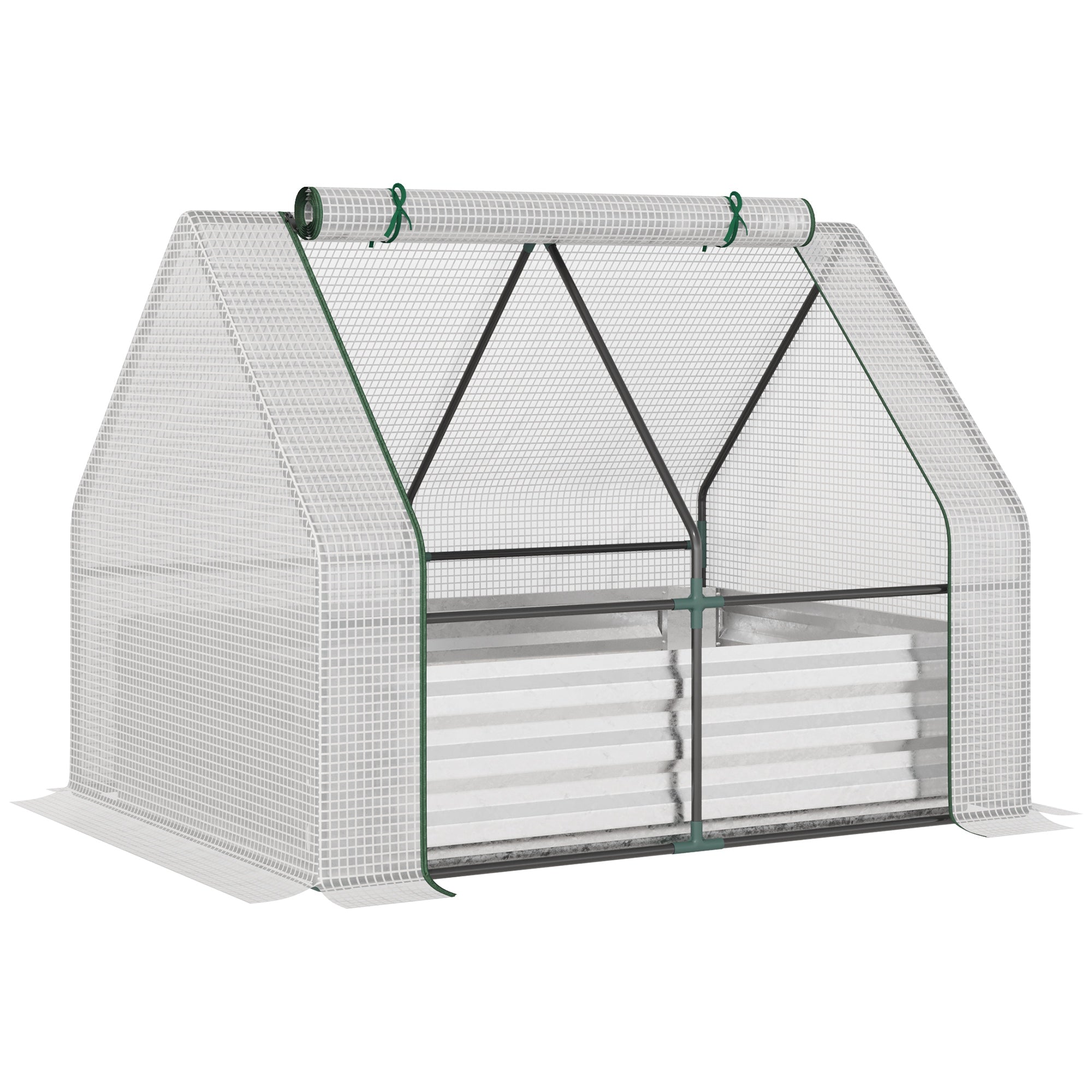 Outsunny Huerto Urbano con Invernadero Invernadero de Exterior 127x95x92 cm Tipo Caseta con Arriate de Acero Interior Ventana Enrollable y Cubierta de PE 140 g/m² para Cultivos Plantas Flores Blanco