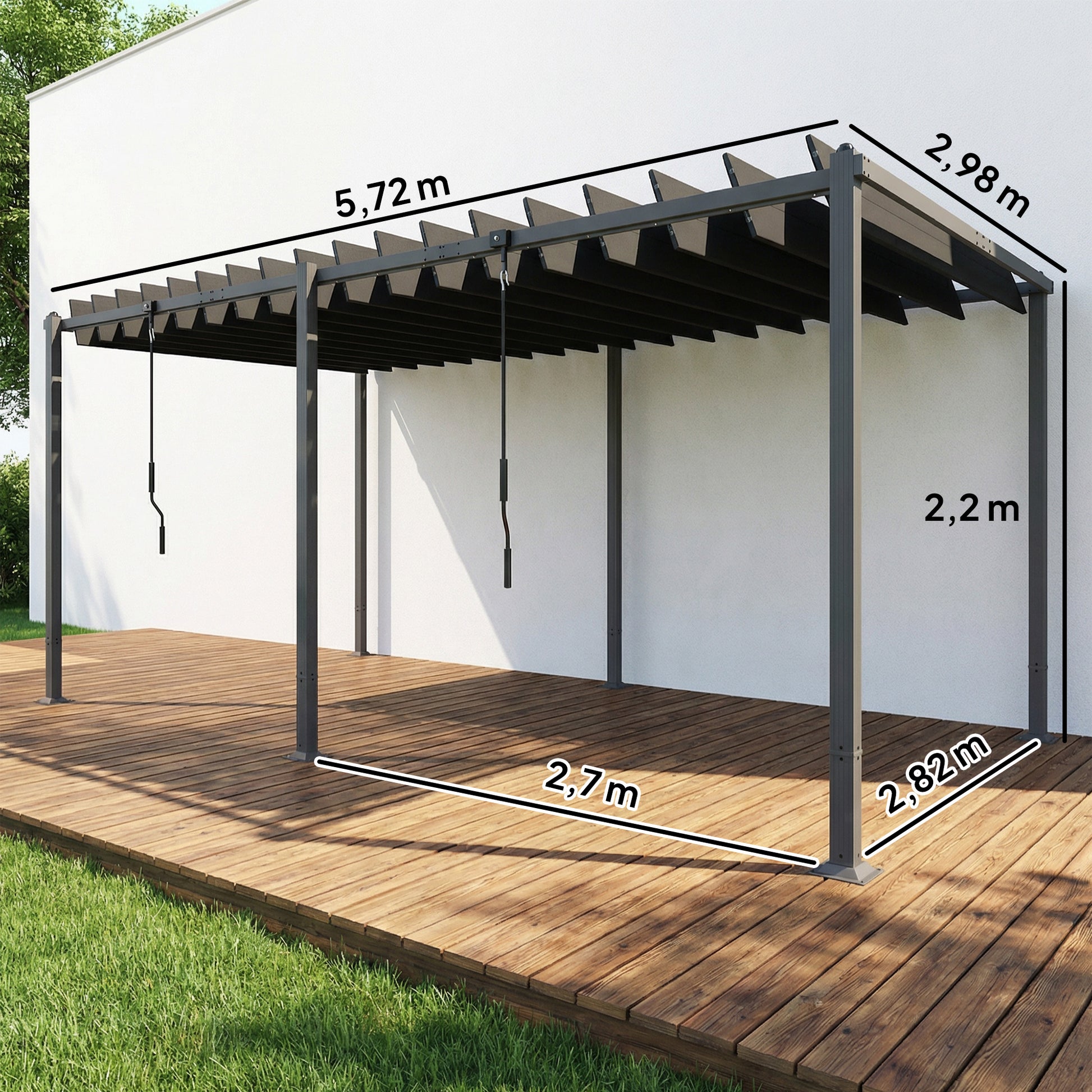 Outsunny Pérgola de Jardín 3x5,7 m, Cenador de Jardín con Techo de Lamas Ajustable a 90°, Manivela, Estructura de Aluminio, Protección UPF50+, Pabellón para Exterior, Patio, Terraza, Gris Oscuro