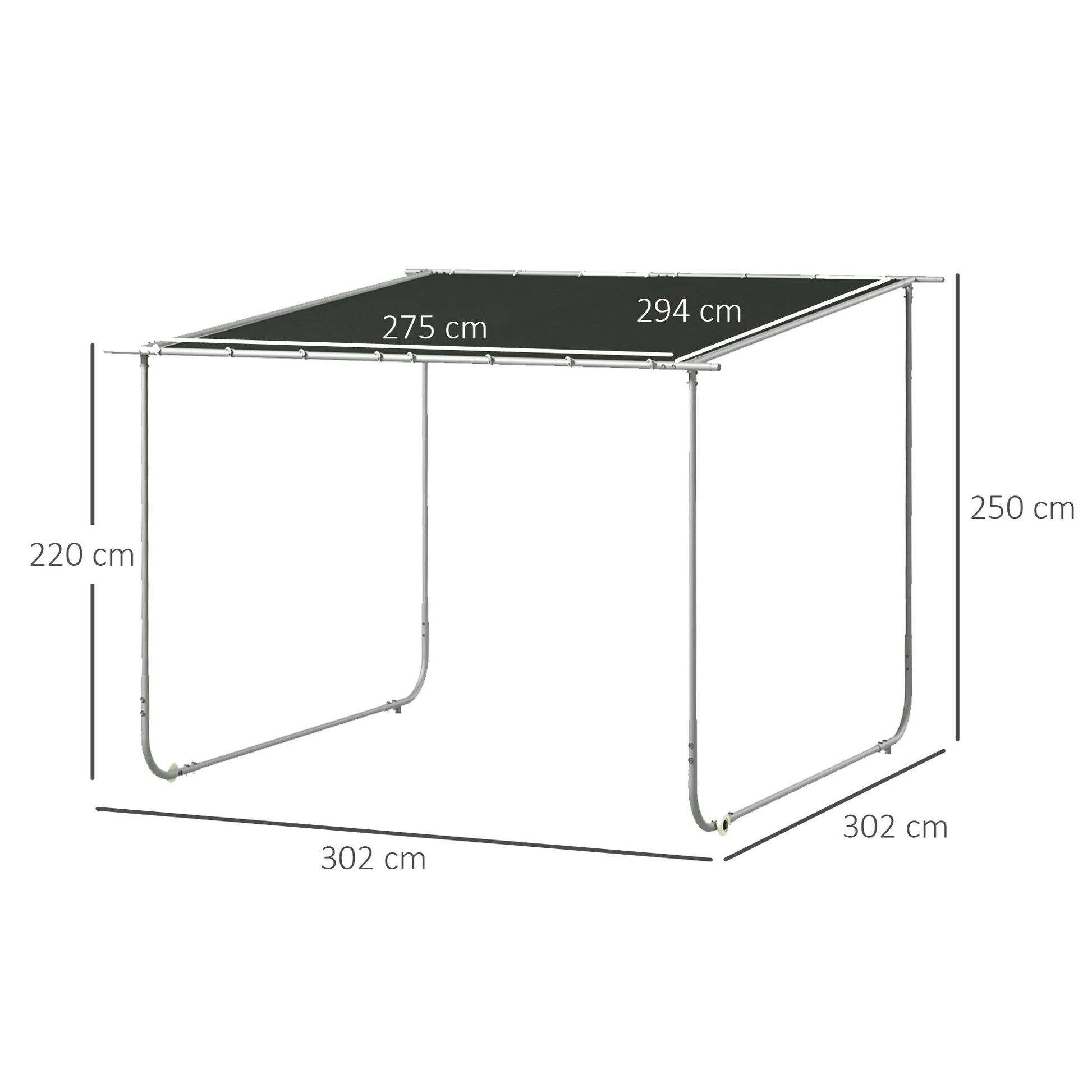 Outsunny Pérgola 3x3 m Cenador de Jardín con Ruedas Protección UV 30+ Impermeable Sacos de Arena y Marco de Acero para Patio Terraza Balcón Gris Oscuro