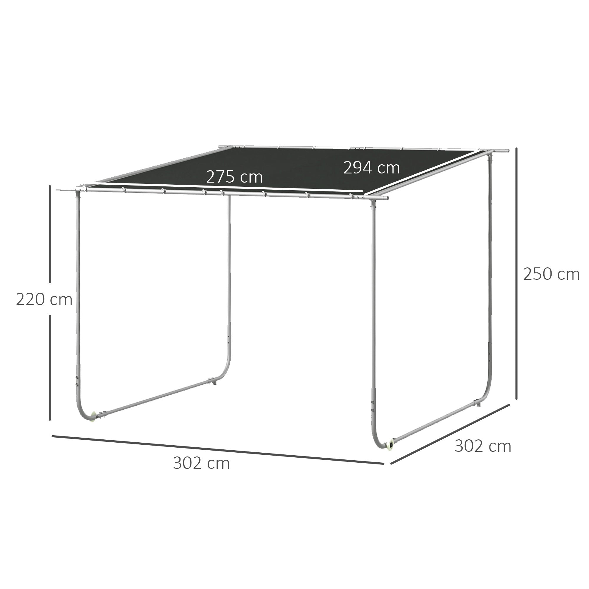 Outsunny Pérgola 3x3 m Cenador de Jardín con Ruedas Protección UV 30+ Impermeable Sacos de Arena y Marco de Acero para Patio Terraza Balcón Gris Oscuro