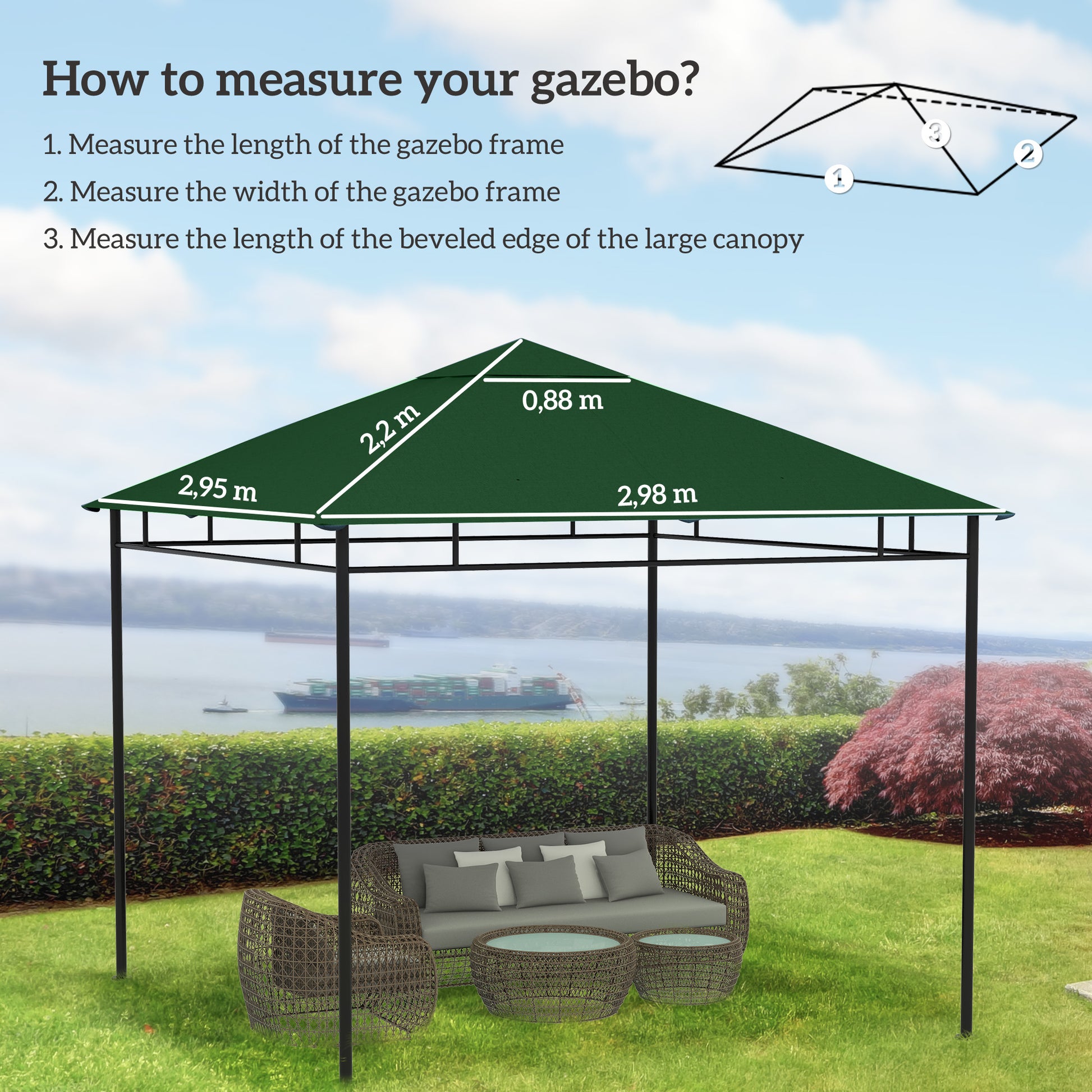 Outsunny Techo de Repuesto 300x300 cm para Cenador de Jardín Cubierta de Repuesto de Gazebo Pabellón Exterior con 8 Orificios de Drenaje y Ventilación Verde
