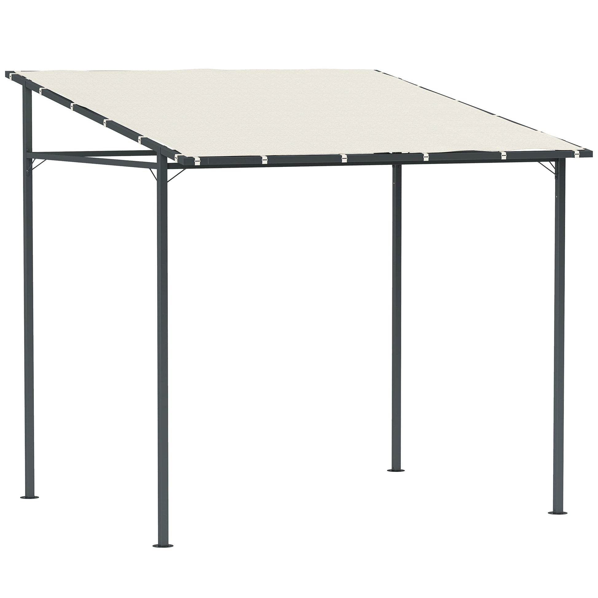 Outsunny Pérgola de Pared 2,4x2,4 m Cenador de Jardín con Techo Inclinado Protección UV 30+ Impermeable y Marco de Metal para Patio Terraza Balcón Crema
