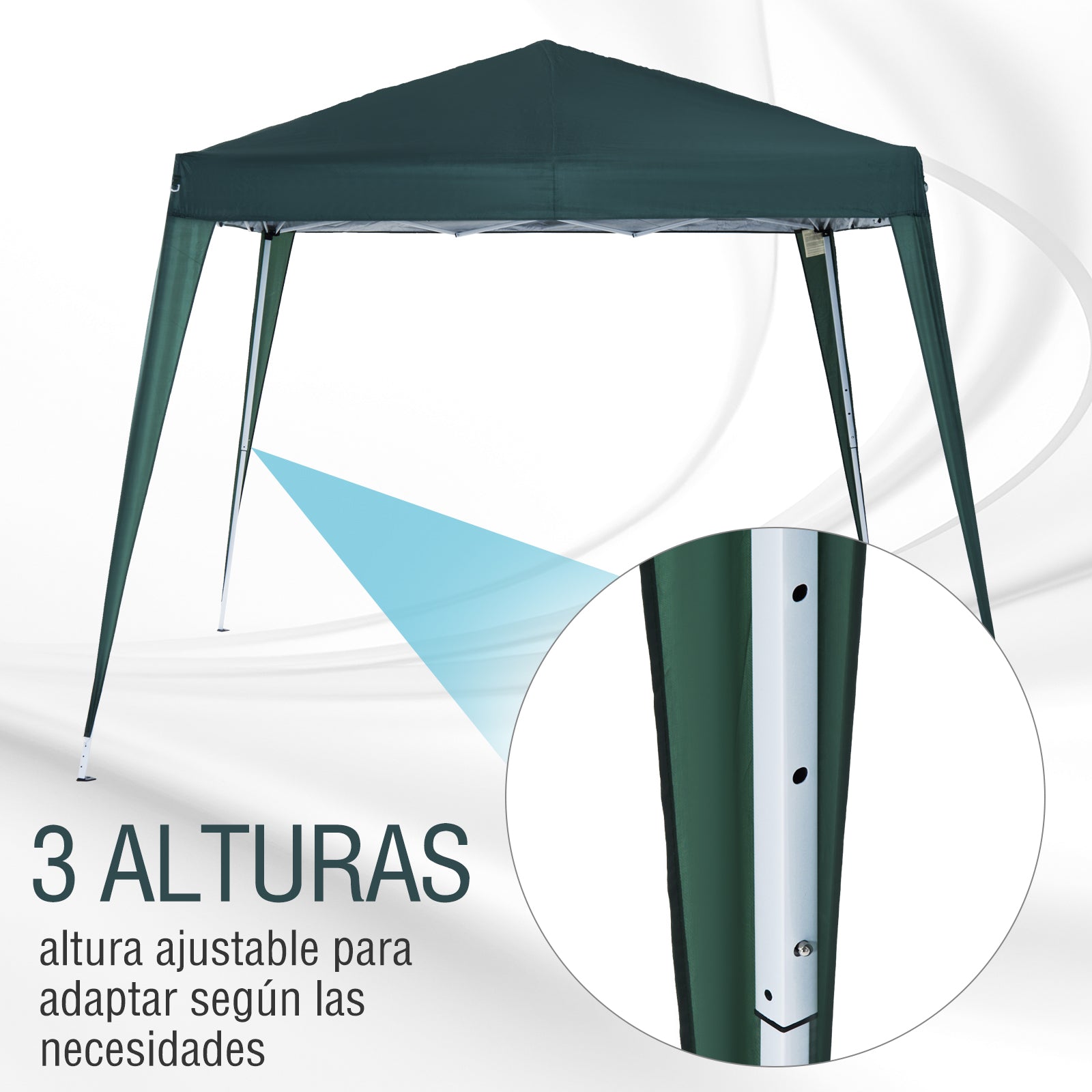 Outsunny Carpa Plegable 3x3 m, Pop-up, Cenador Pabellón de Jardín, Altura Ajustable con Bolsa de Transporte, Anti-UV, Impermeable, Gazebo para Camping, Fiestas, Exterior, Verde