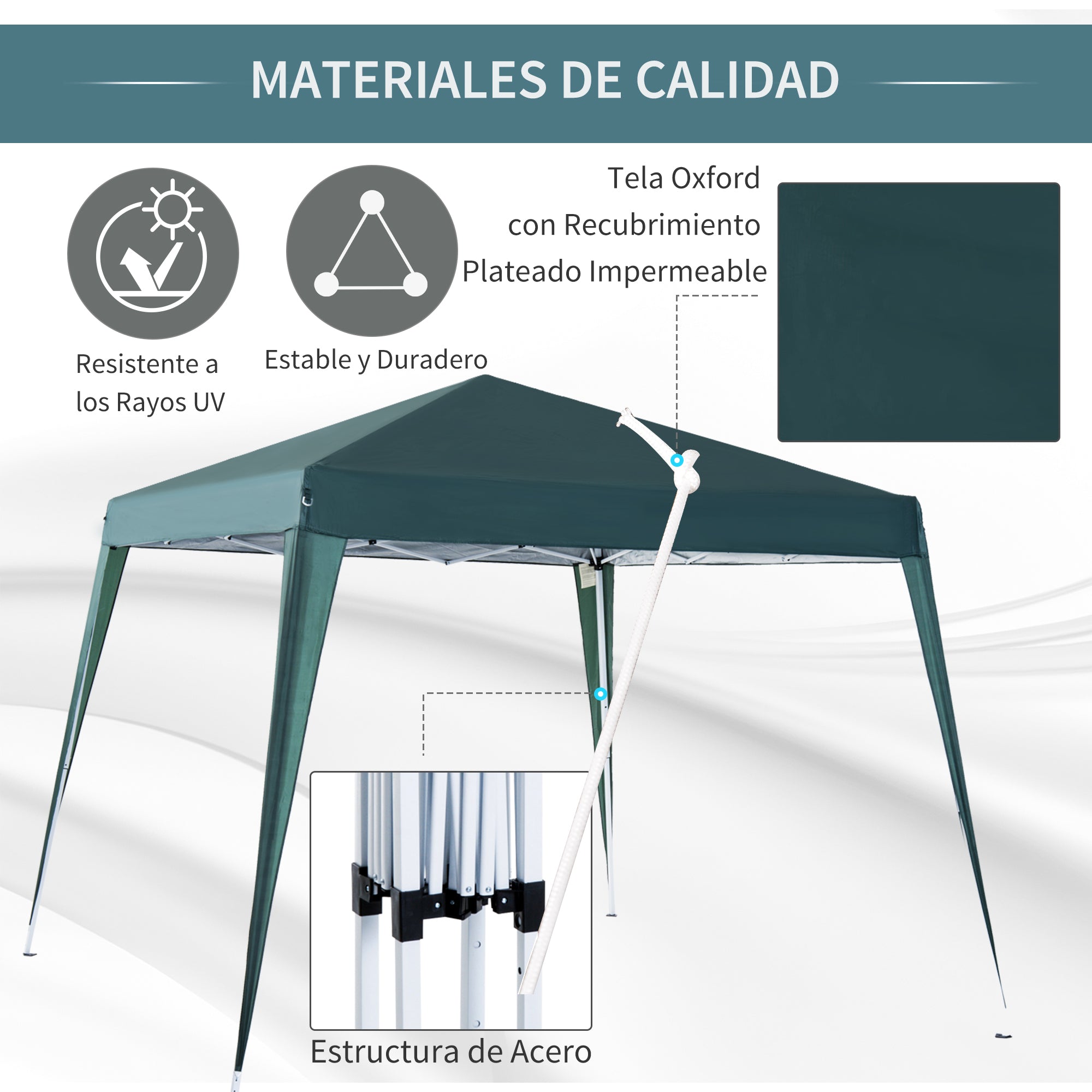 Outsunny Carpa Plegable 3x3 m, Pop-up, Cenador Pabellón de Jardín, Altura Ajustable con Bolsa de Transporte, Anti-UV, Impermeable, Gazebo para Camping, Fiestas, Exterior, Verde