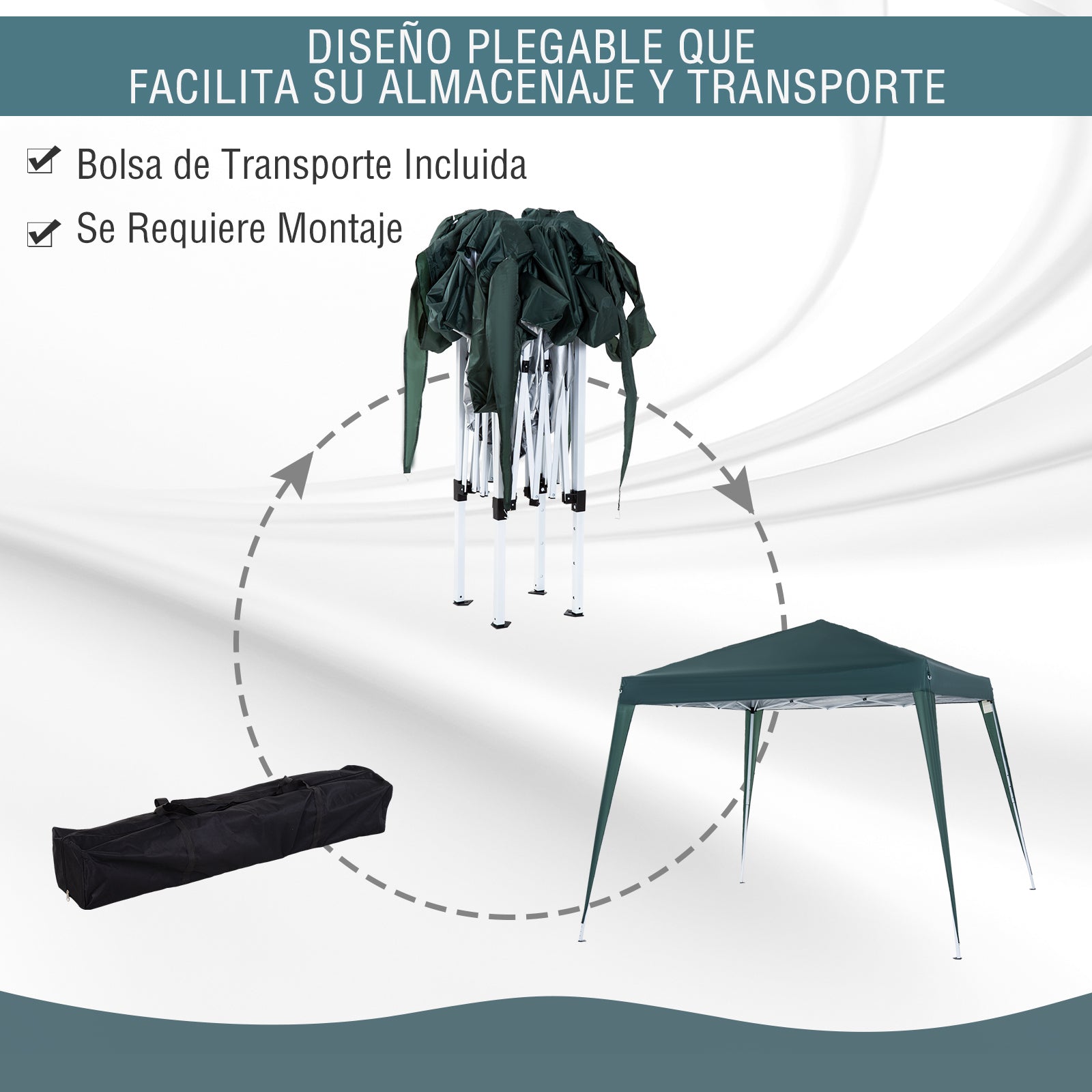 Outsunny Carpa Plegable 3x3 m, Pop-up, Cenador Pabellón de Jardín, Altura Ajustable con Bolsa de Transporte, Anti-UV, Impermeable, Gazebo para Camping, Fiestas, Exterior, Verde