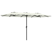 Outsunny Sombrilla Doble 4,6x2,6 m, Sombrilla Terraza Exterior con Manivela Manual, Protección UV50+, Funda Protectora, Resistente al Agua, Parasol para Jardín, Terraza, Patio, Blanco Crema