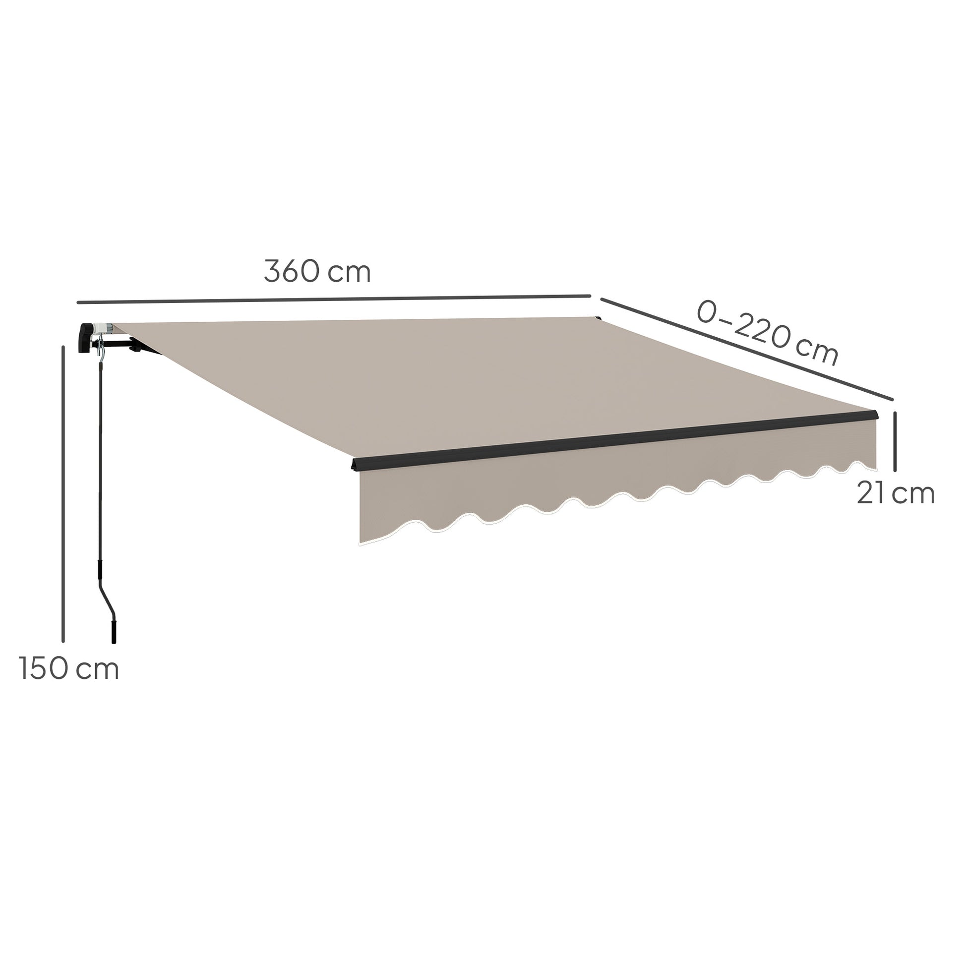 Outsunny Toldo Manual Retráctil 360x220 cm Toldo para Balcón con Manivela de Aluminio 3 Brazos y Protección UV30+ Toldo Enrollable de Exterior para Jardín Terraza Ventanas Crema