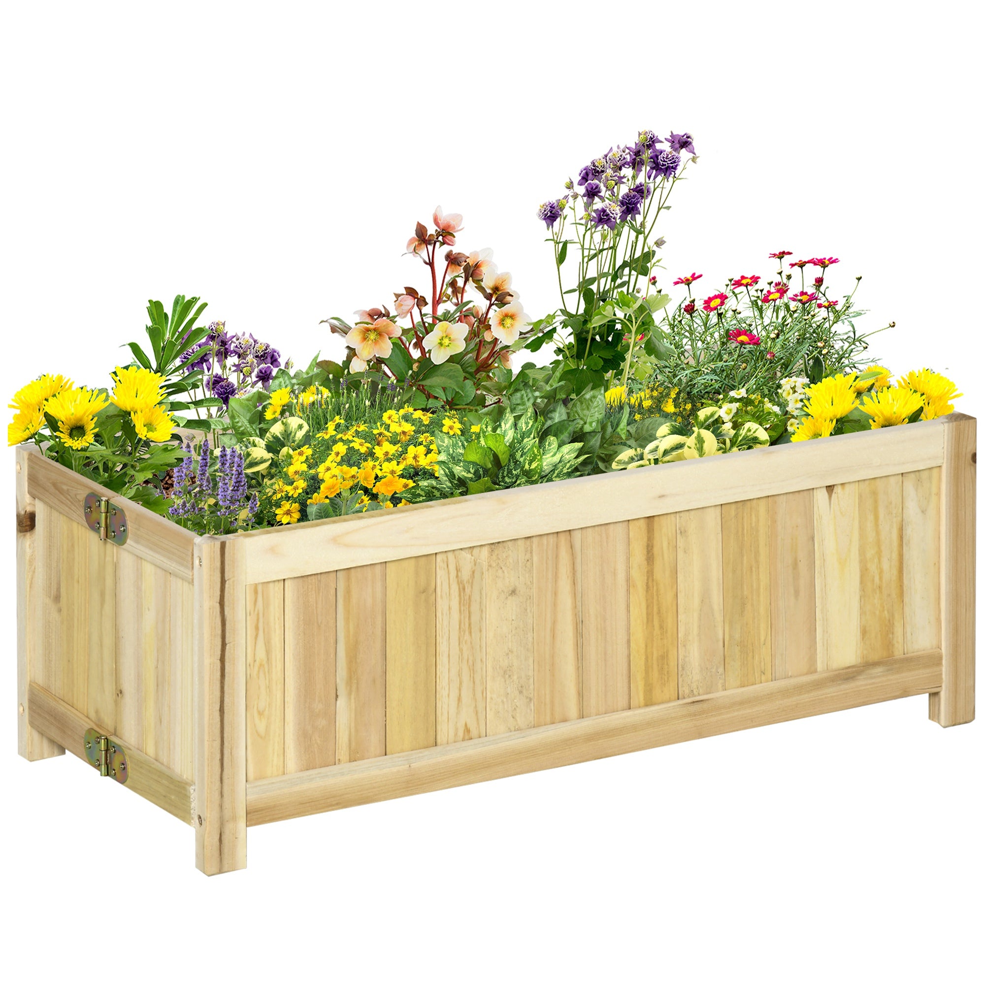 Outsunny Jardinera de Madera Plegable Arriate de Jardín con 4 Patas para Cultivos Verduras Flores en Exterior Patio Balcón Terraza 70x30x25 cm Natural