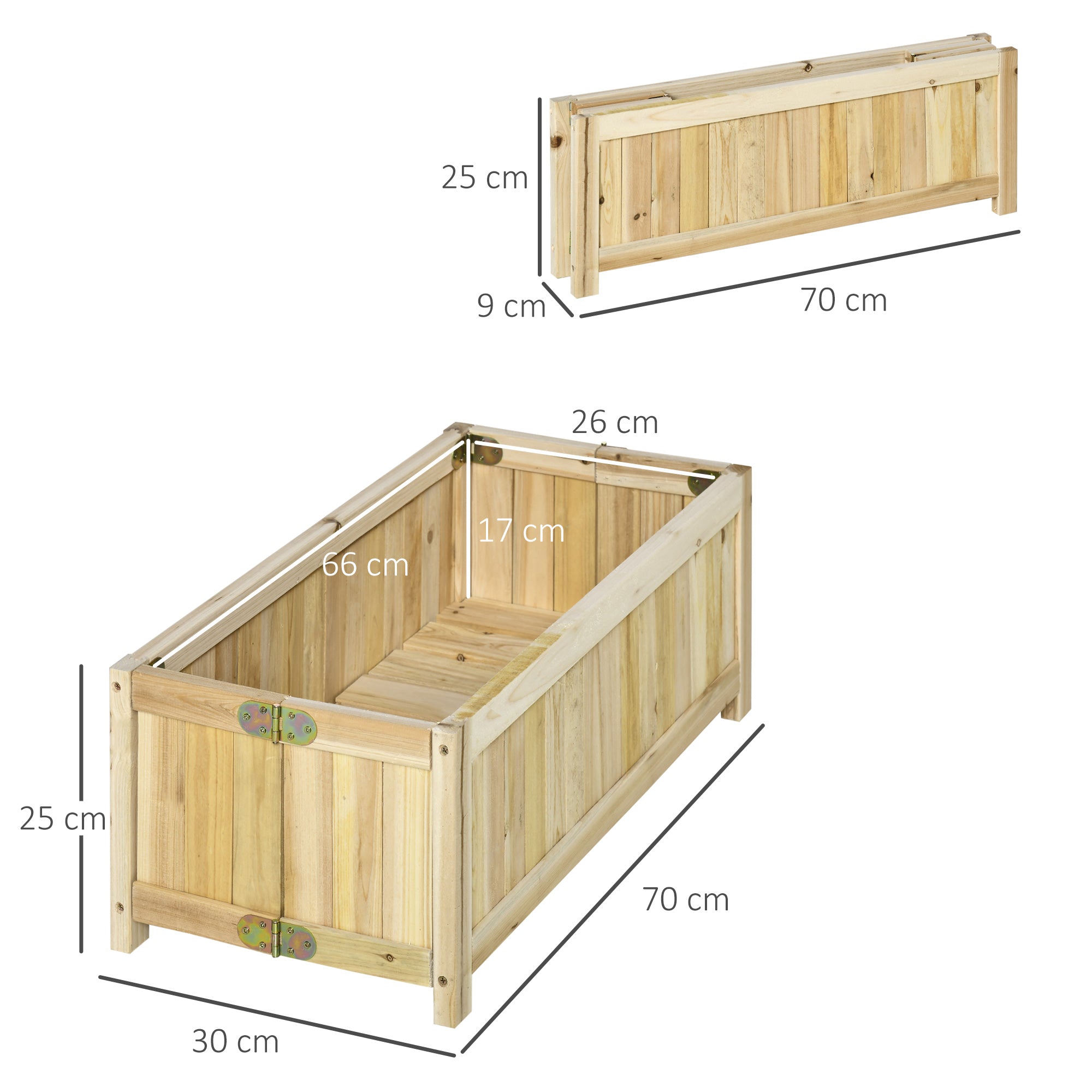 Outsunny Jardinera de Madera Plegable Arriate de Jardín con 4 Patas para Cultivos Verduras Flores en Exterior Patio Balcón Terraza 70x30x25 cm Natural