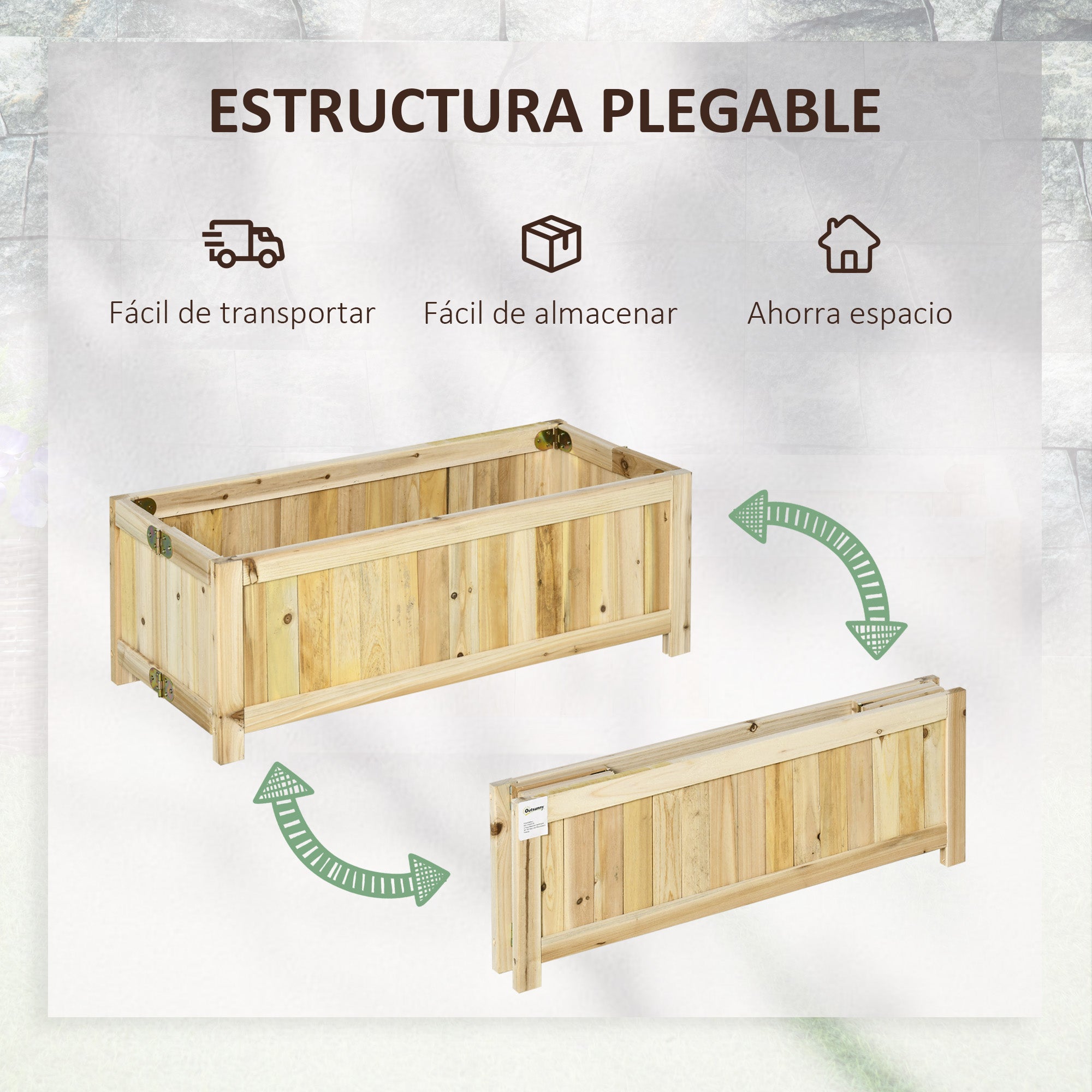 Outsunny Jardinera de Madera Plegable Arriate de Jardín con 4 Patas para Cultivos Verduras Flores en Exterior Patio Balcón Terraza 70x30x25 cm Natural