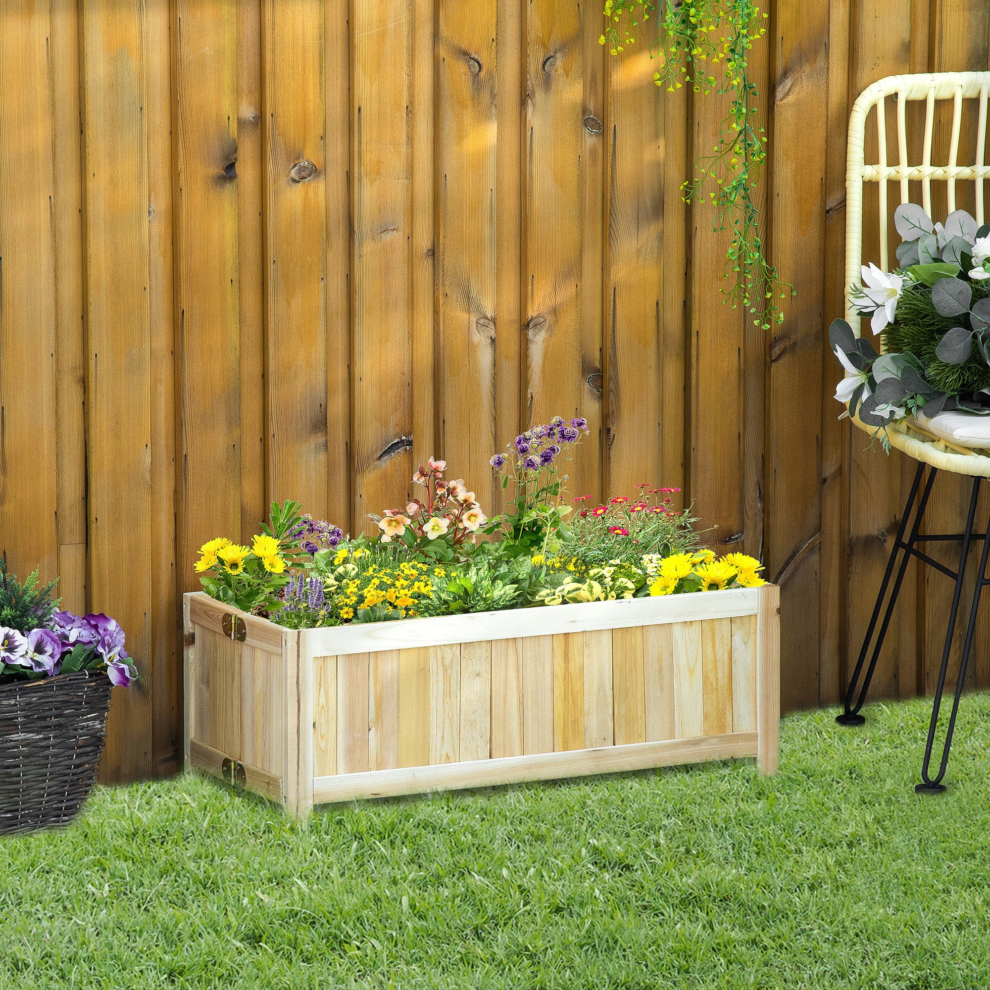 Outsunny Jardinera de Madera Plegable Arriate de Jardín con 4 Patas para Cultivos Verduras Flores en Exterior Patio Balcón Terraza 70x30x25 cm Natural