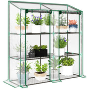 Outsunny Invernadero de Jardín de 3 Niveles Invernadero de Terraza con Estantes Techo Inclinado y 2 Puertas con Cremallera para Cultivo de Plantas en Patio 143x46x141/151 cm Transparente