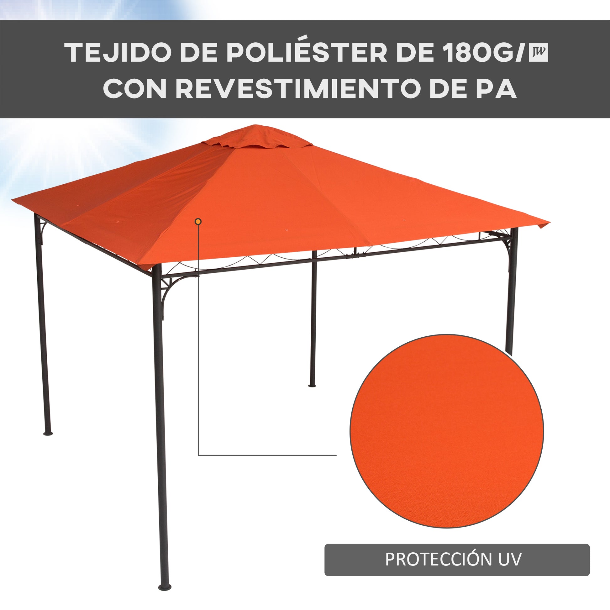 Outsunny Techo de Repuesto 300x300 cm para Cenador de Jardín Cubierta de Repuesto de Gazebo Pabellón Exterior con 8 Orificios de Drenaje y Ventilación Naranja