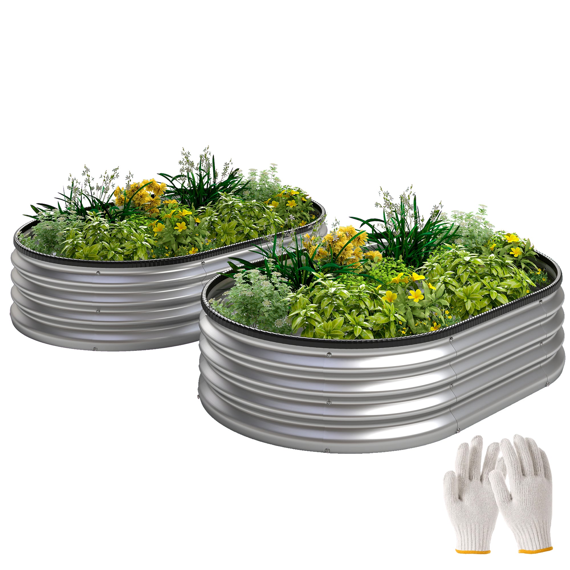Outsunny Juego de 2 Jardineras Exterior Grandes de Acero Galvanizado, Huertos Urbanos, Maceteros Exterior Modular con Base Abierta para Plantas, Resistente a la Intemperie, 135x90x30 cm, Plateado
