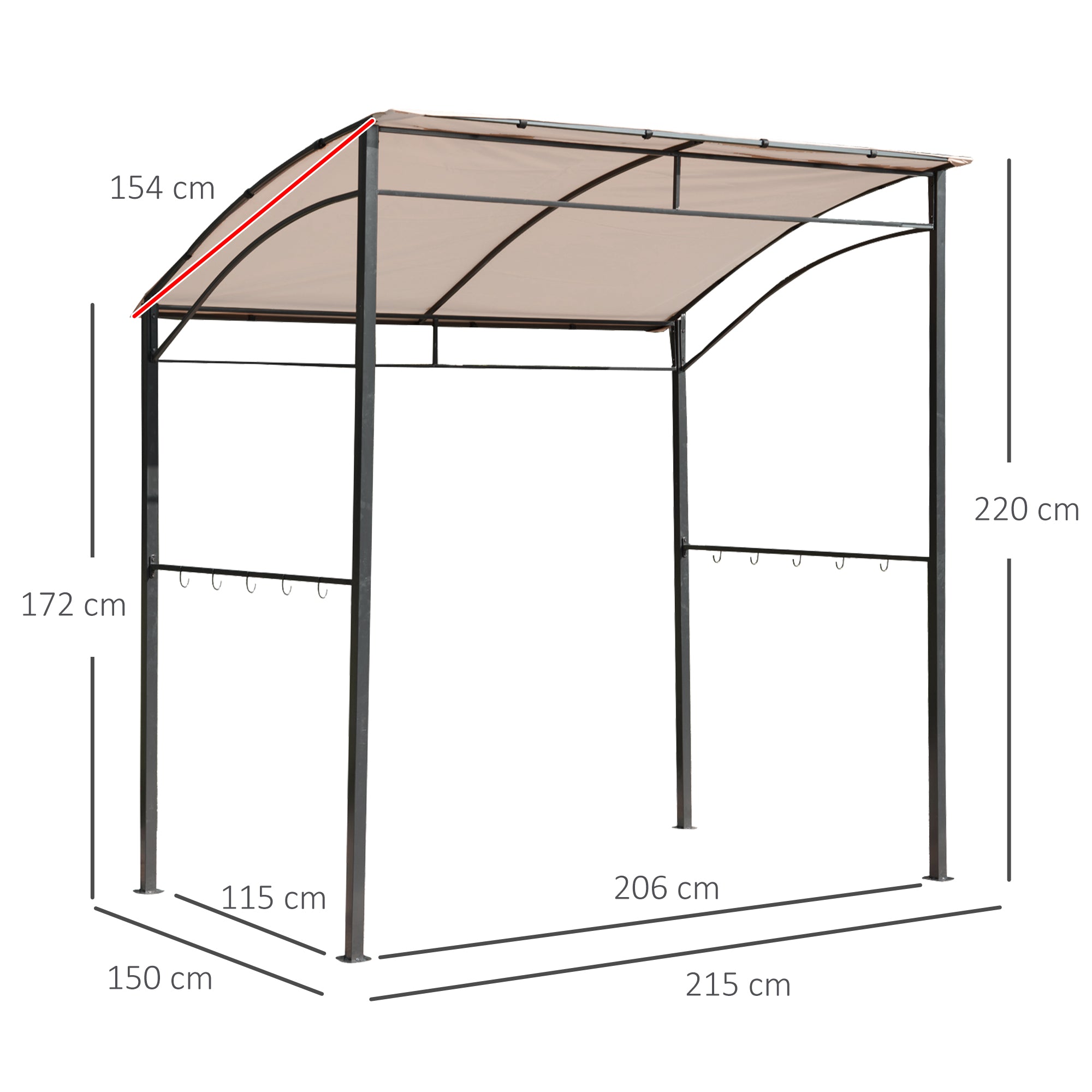 Outsunny Pérgola de Jardín Gazebo para Barbacoa con 10 Ganchos Colgador Techo Curvo Protección BBQ Fiestas al Aire Libre 215x150x220 cm Ocre