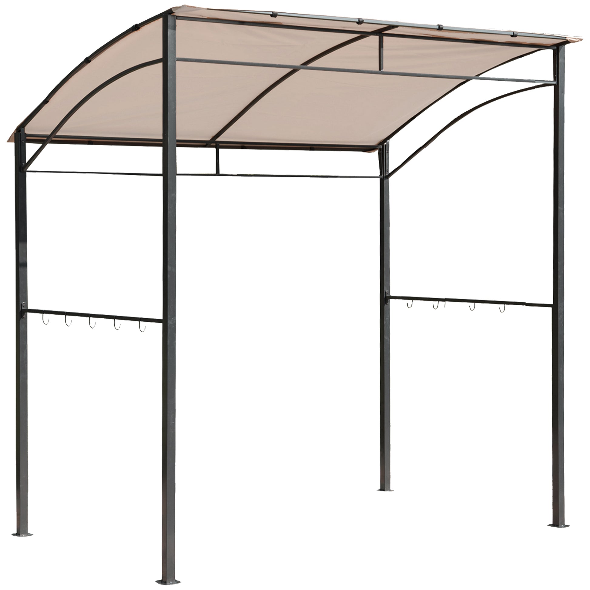 Outsunny Pérgola de Jardín Gazebo para Barbacoa con 10 Ganchos Colgador Techo Curvo Protección BBQ Fiestas al Aire Libre 215x150x220 cm Ocre
