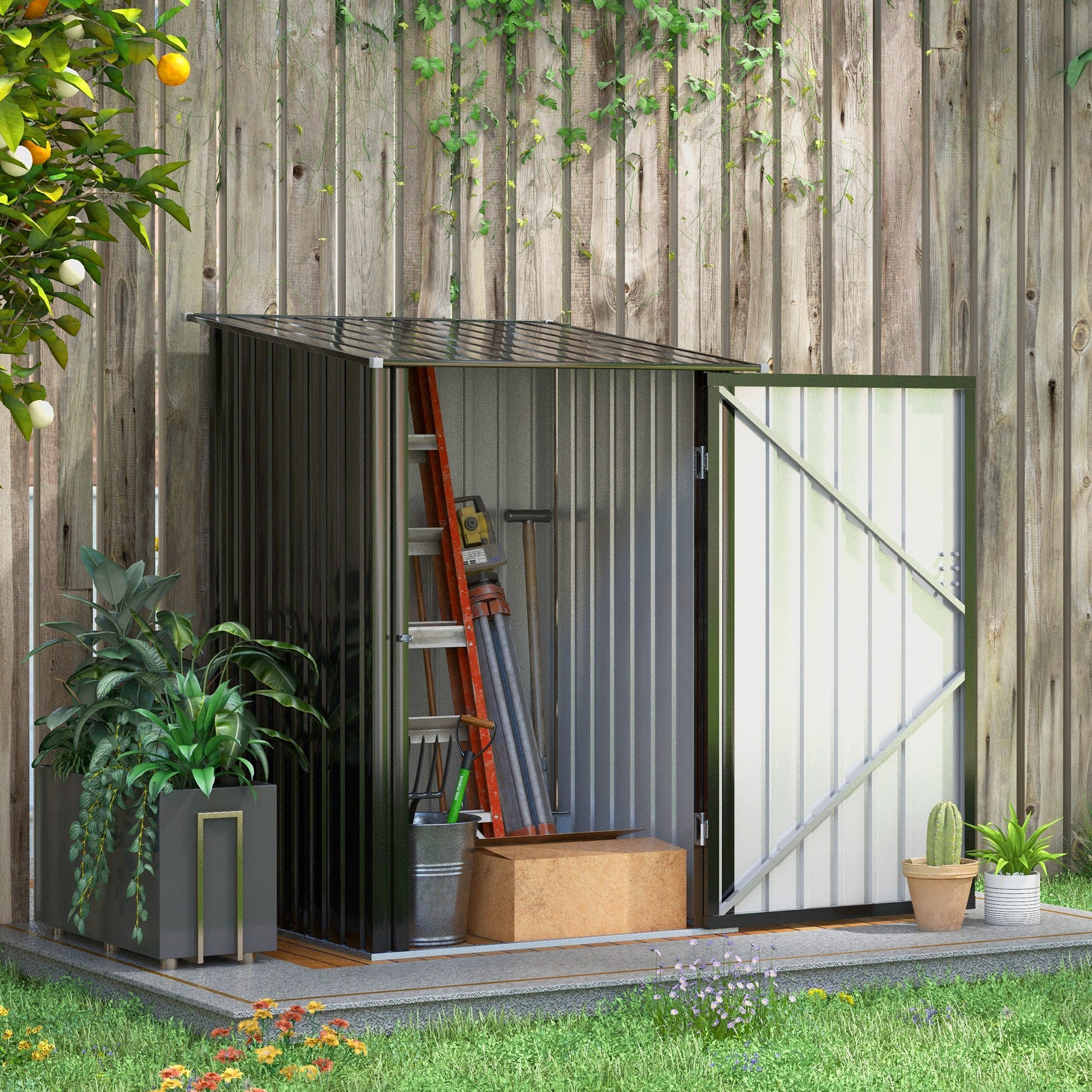 Outsunny Cobertizo de Jardín de Exterior 0,92 m² 100x103x160 cm Caseta de Jardín Metálica con 1 Puerta y Cerradura para Almacenamiento de Herramientas en Patio Terraza Gris Oscuro