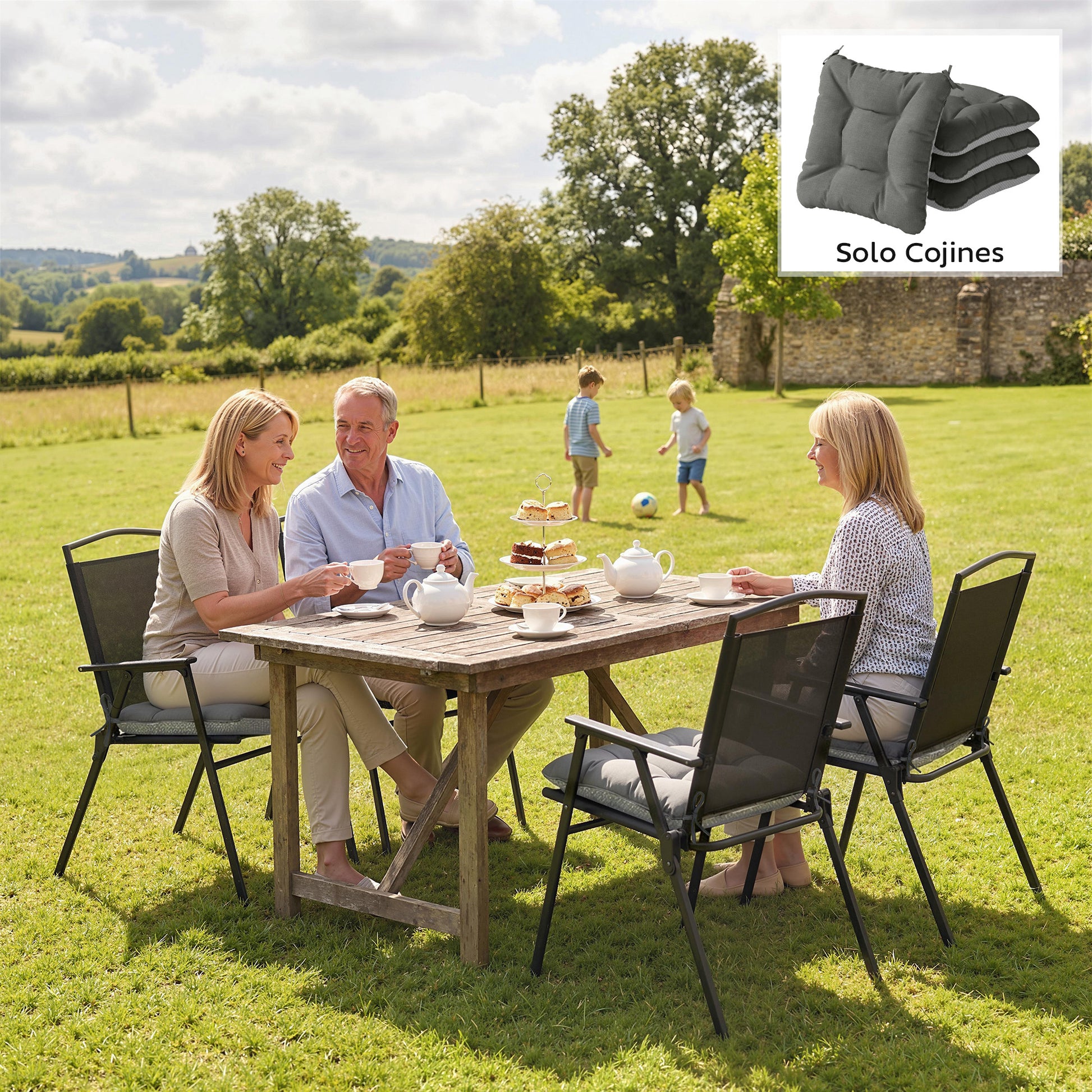Outsunny Set de 4 Cojines para Sillas, Cojines para Jardín, Colchones de Silla con Lazos y Base Antideslizante, Impermeables, Protección UV30+, para Interior y Exterior, 39,5x39,5x10 cm, Gris Oscuro
