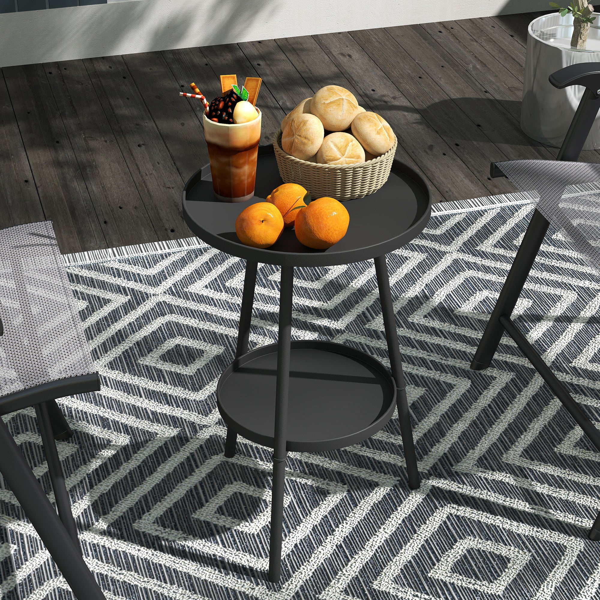 Outsunny Mesa de Jardín Redonda de 2 Niveles Mesa de Terraza Exterior Ø32x51 cm con Bandeja Inferior y Estructura de Metal para Exterior e Interior Negro