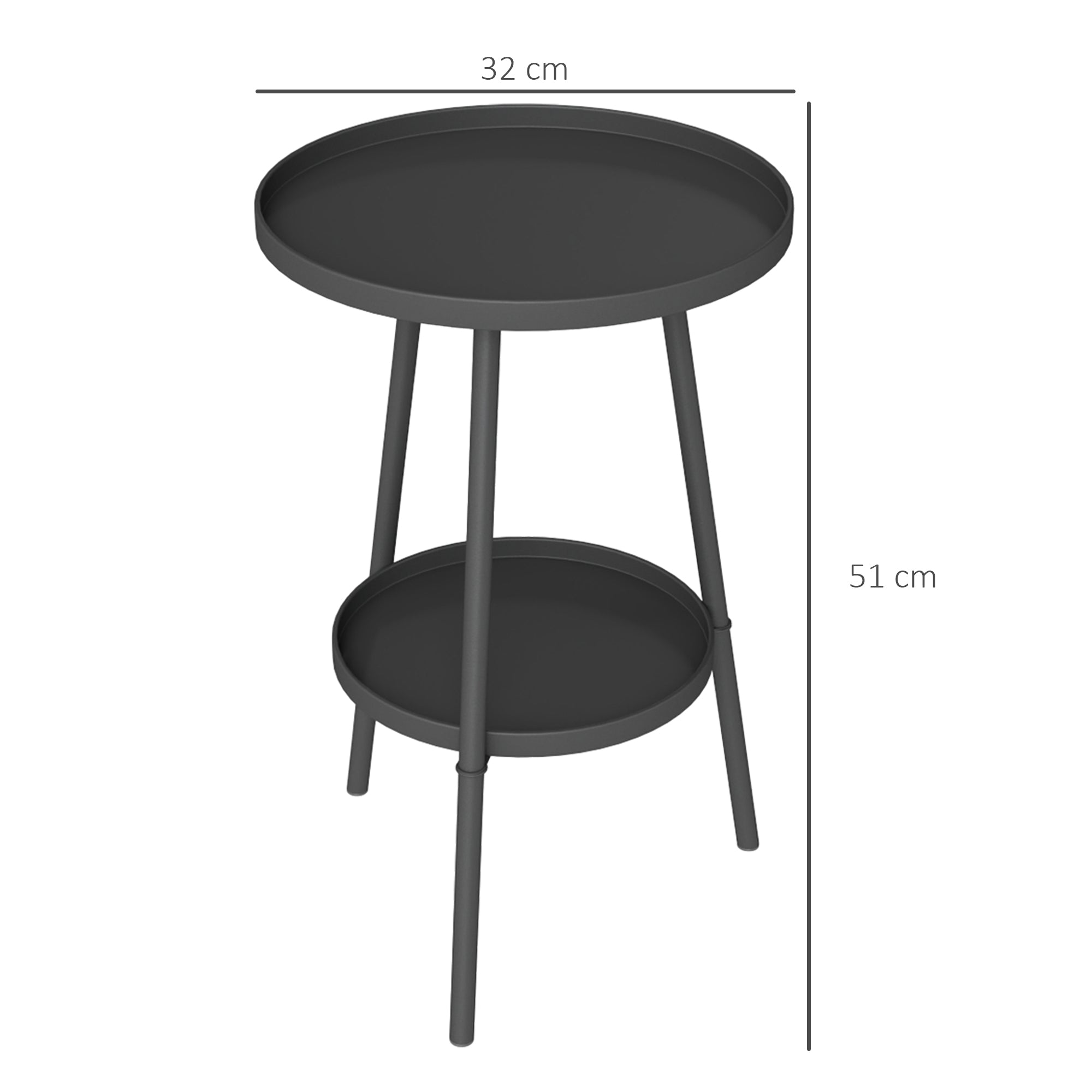 Outsunny Mesa de Jardín Redonda de 2 Niveles Mesa de Terraza Exterior Ø32x51 cm con Bandeja Inferior y Estructura de Metal para Exterior e Interior Negro