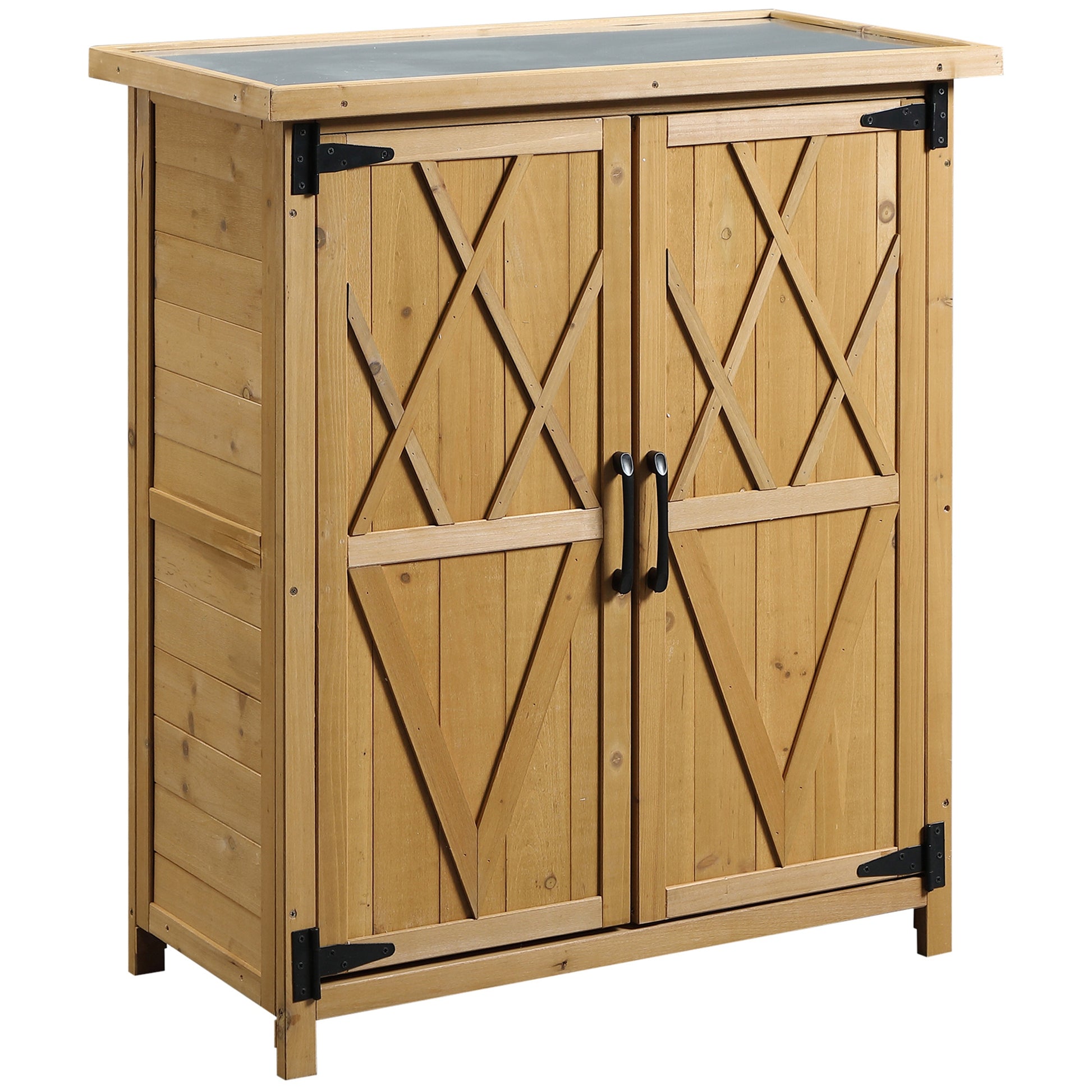 Outsunny Armario de Exterior de Madera 0,24 m² 75x40x90 cm Caseta de Jardín con 2 Puertas 4 Estantes y Techo de Galvanizado para Almacenamiento de Herramientas Natural